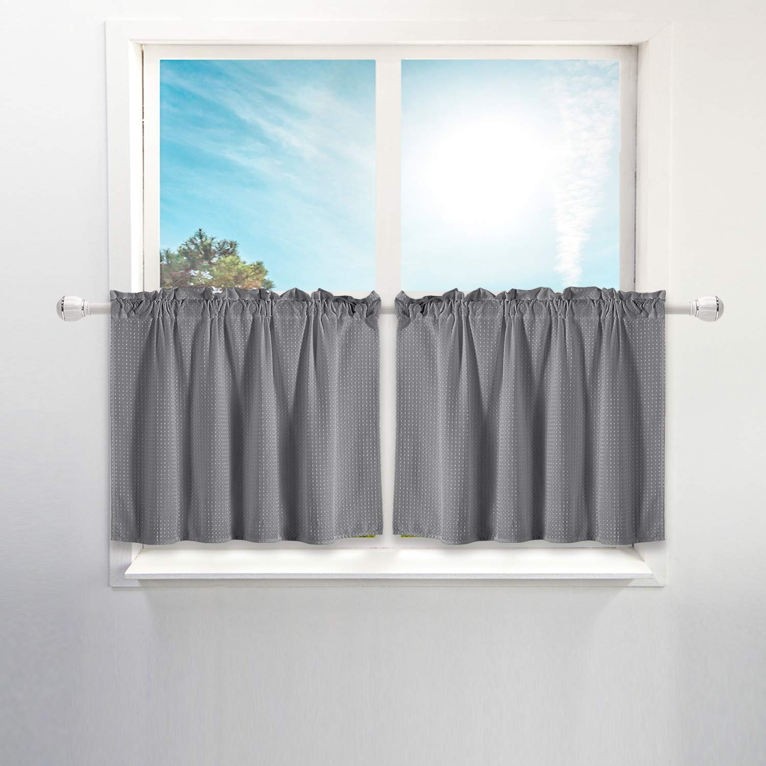Barossa Design Waffle Weave Half Window Tier Curtains: 30 Inch Length for Small Window in Kitchen & Bathroom, Waterproof and Washable - White, 36" x 30" for Each Panel, Set of 2