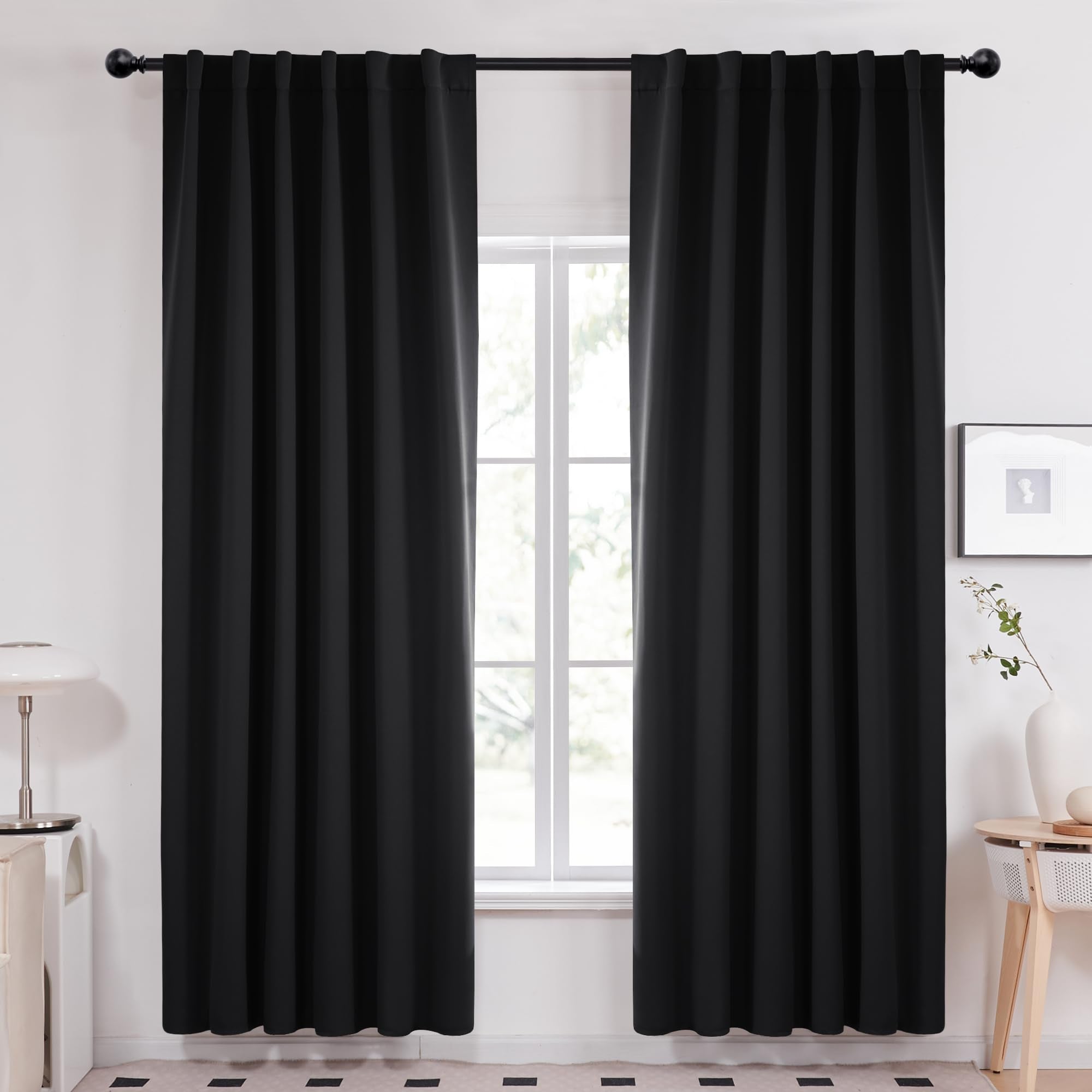 Deconovo Blackout Curtains, Thermal Insulated, W70 x L84 2 Panels, Back Tab, Machine Washable, Room-Darkening Drapes for Bedroom/Living Room Navy Blue