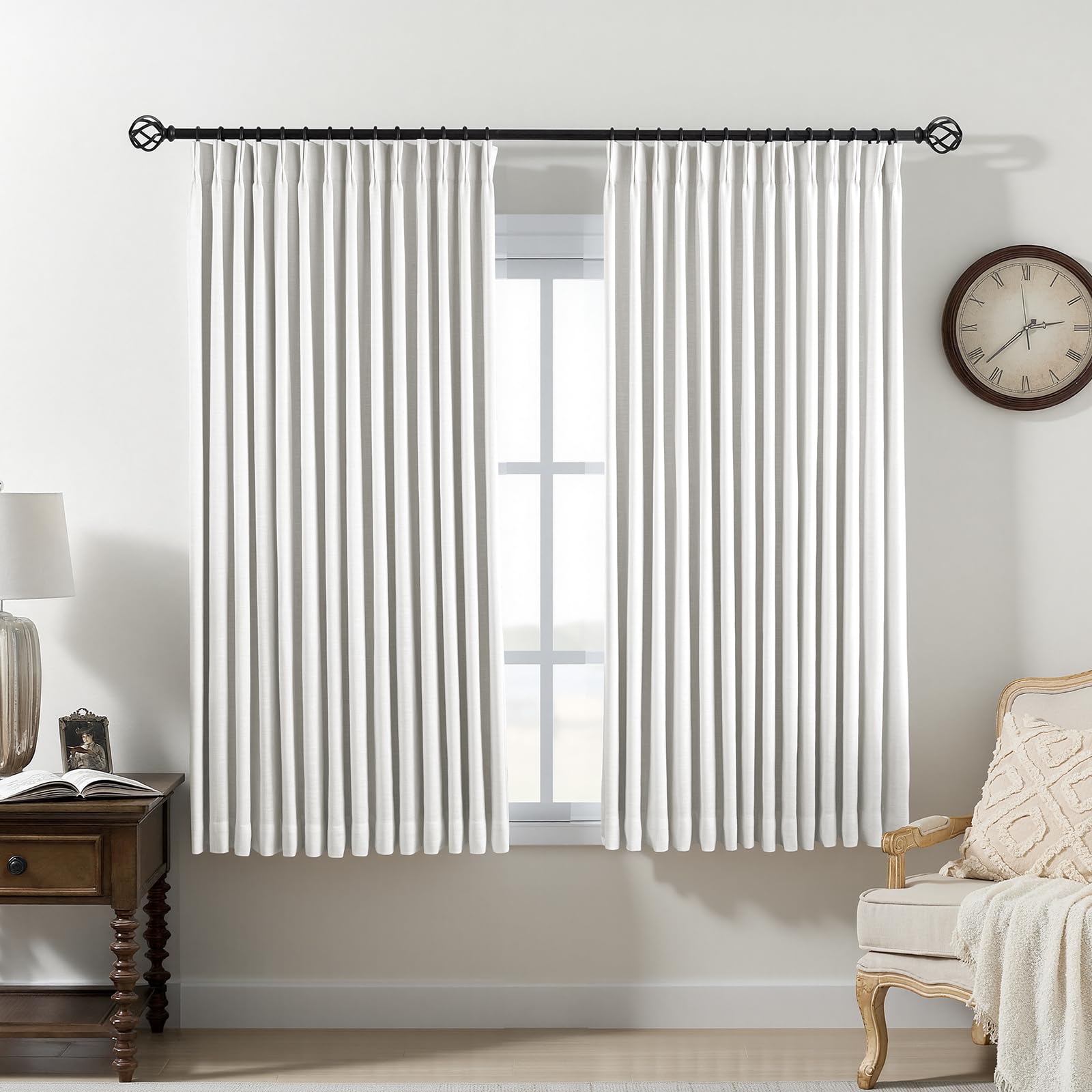 Pinch Pleated Curtains 100% Blackout Linen Curtains 95 Inches Long for Bedroom Living Room, Natural Memory Trained Thermal Insulated Room Darkening Window Pleat Drapes with Hooks, 2 Panels, 40"Wx95"L