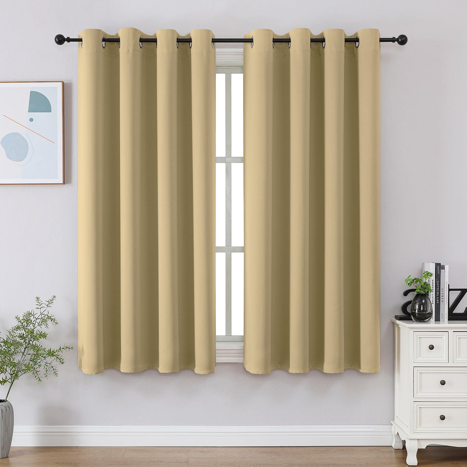 CUCRAF Black Blackout Curtains 72 Inches Long, Thermal Insulated Noise Reducing Grommet Window Drapes for Bedroom & Living Room(52x72 Inch, 2 Panels)
