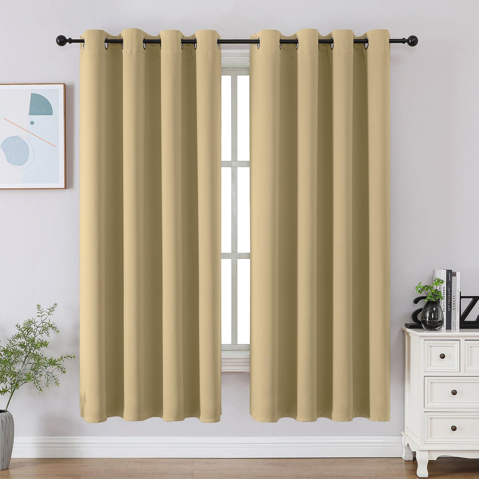 CUCRAF Black Blackout Curtains 72 Inches Long, Thermal Insulated Noise Reducing Grommet Window Drapes for Bedroom & Living Room(52x72 Inch, 2 Panels)