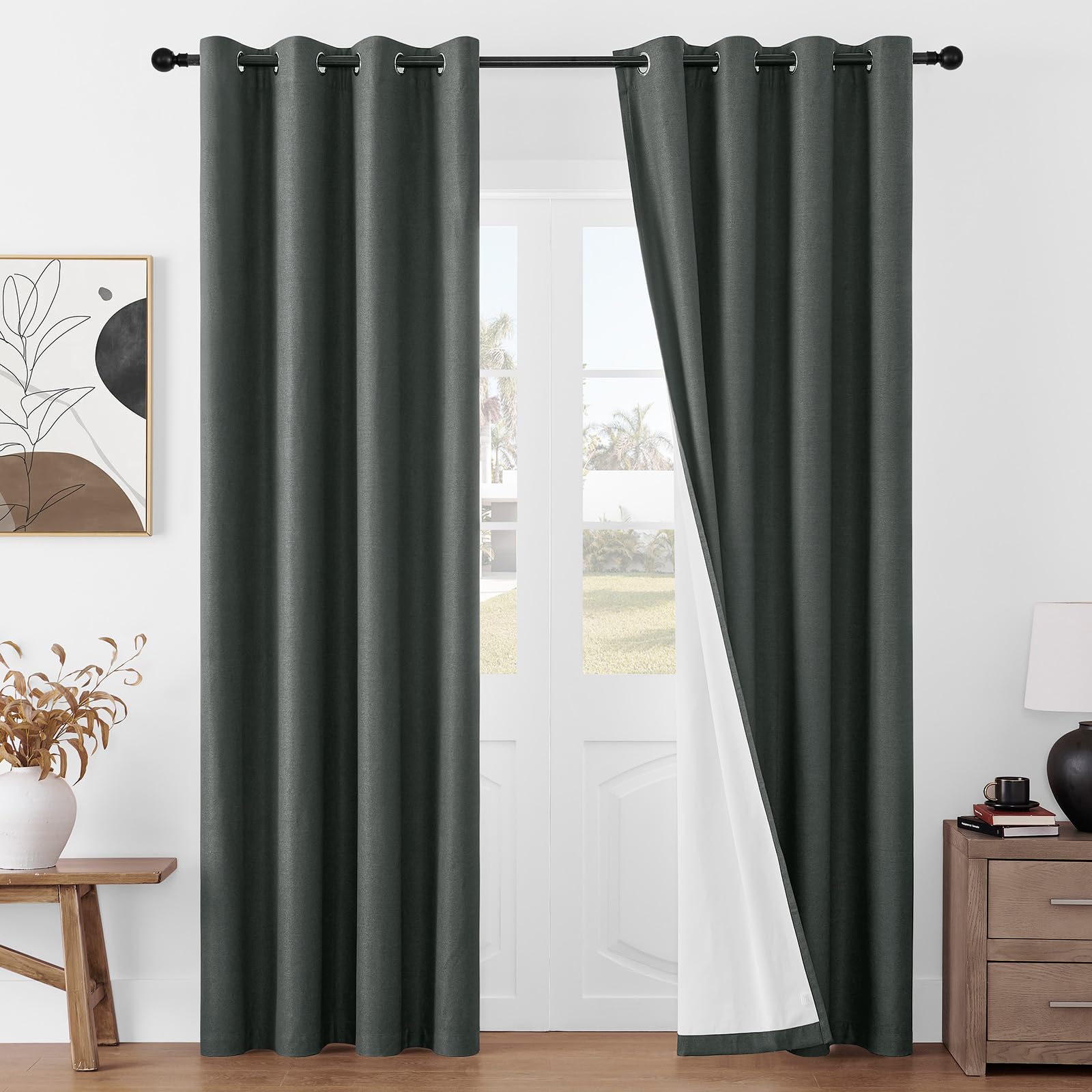 Joydeco White Blackout Curtains 96 Inches Long - 100% Blackout Curtain 2 Panel Set, Rod Pocket & Back Tabs Thermal Insulated Window Drapes for Bedroom Living Room (Pure White,52" Wx96 L)