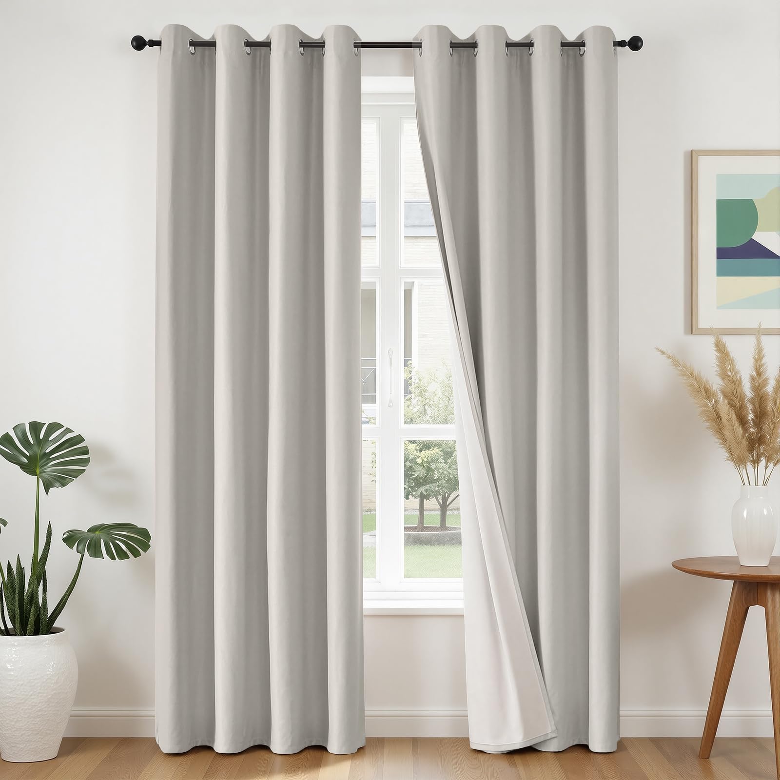 Joydeco White Blackout Curtains 96 Inches Long - 100% Blackout Curtain 2 Panel Set, Rod Pocket & Back Tabs Thermal Insulated Window Drapes for Bedroom Living Room (Pure White,52" Wx96 L)