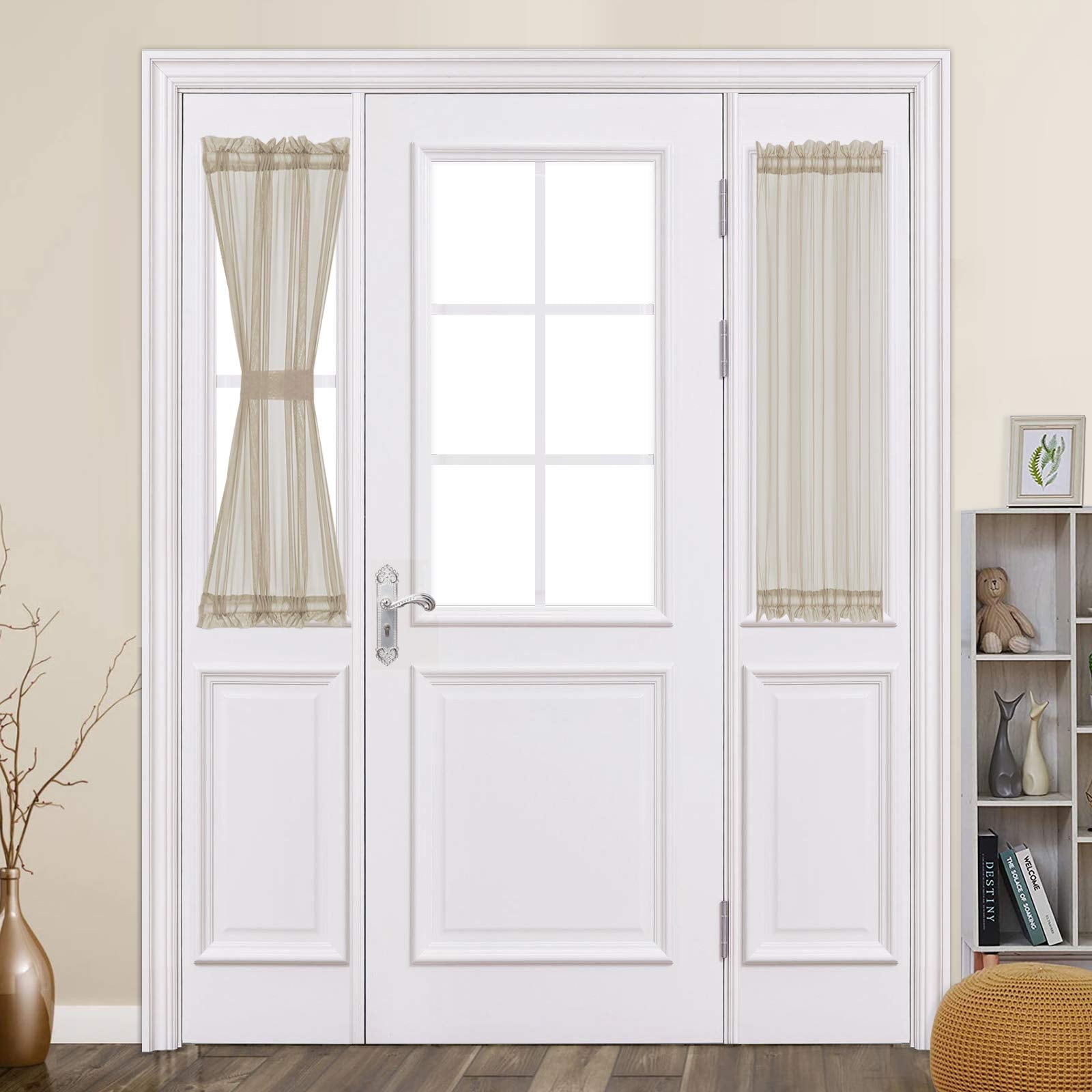 MIULEE 2 Panels Sidelight French Door Curtains Semi Sheer Light Filtering Window Treatment 25 x 72 Inches with Tieback - 2 Panels,Light Grey