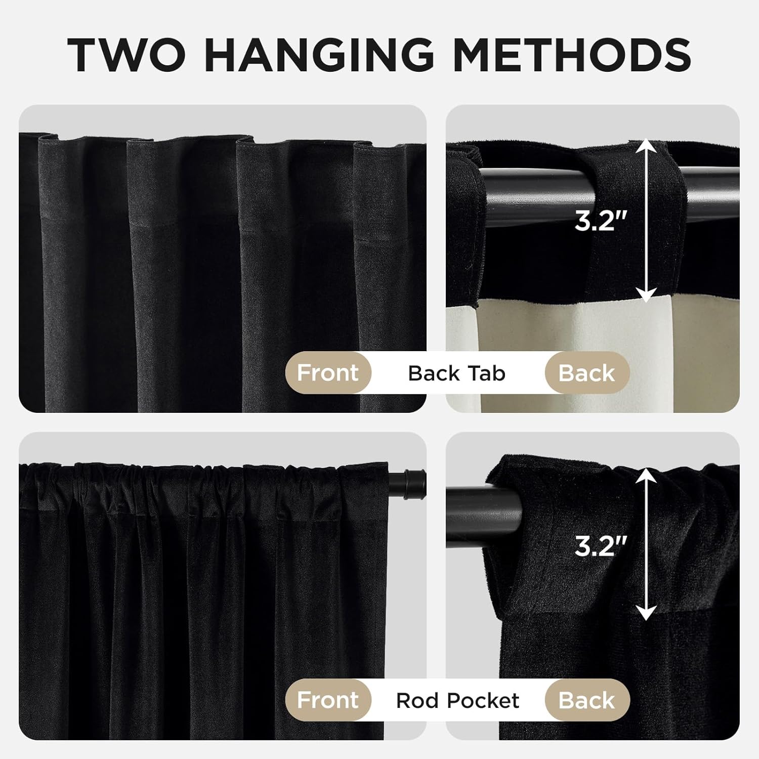 Joydeco Black 100% Blackout Curtains 84 Inch 2 Panels, Luxury Thermal Insulated Black Velvet Curtains for Bedroom Living Room, Soundproof Blackout Window Drapes, Rod Pocket & Back Tab (52W x 84L)