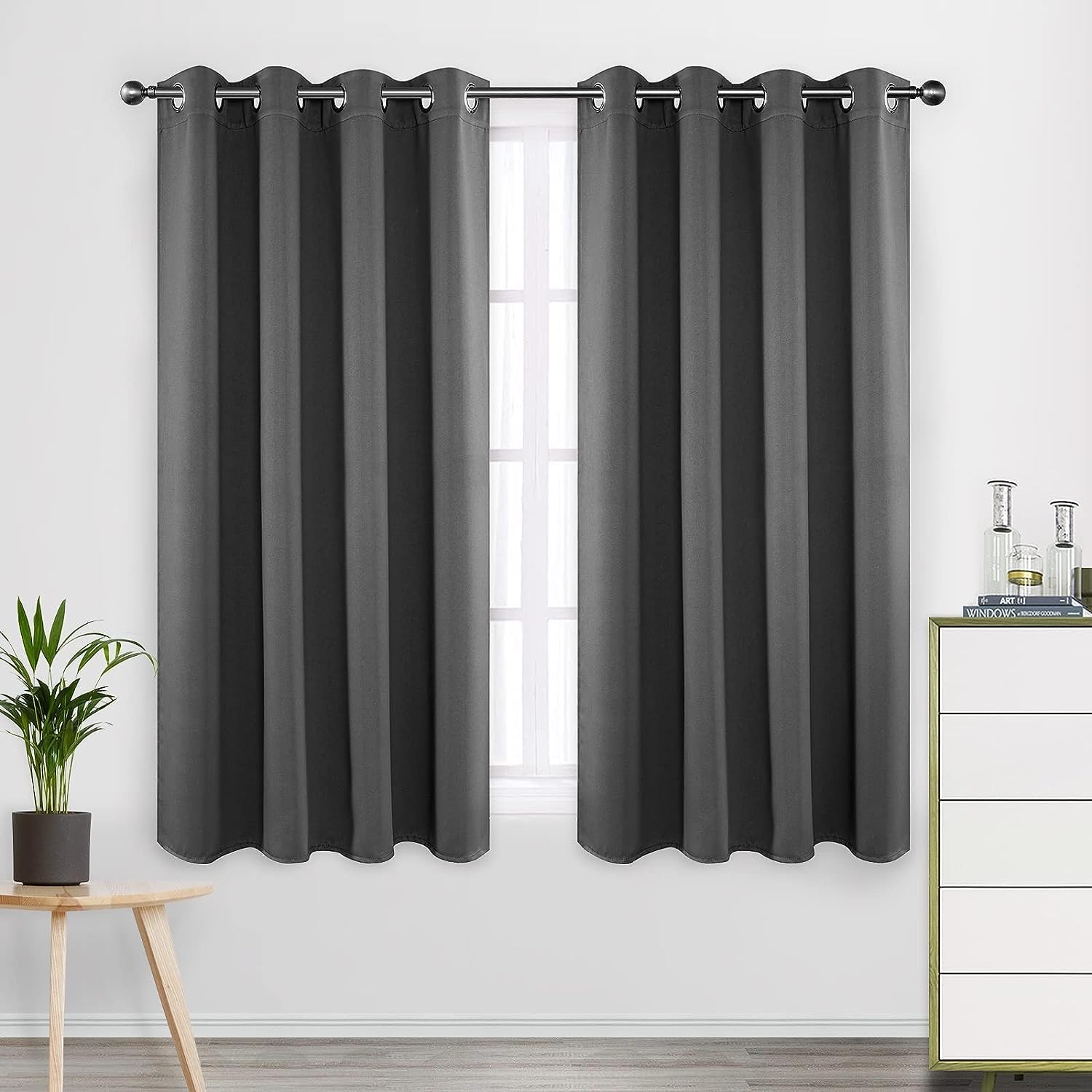 CUCRAF Black Blackout Curtains 72 Inches Long, Thermal Insulated Noise Reducing Grommet Window Drapes for Bedroom & Living Room(52x72 Inch, 2 Panels)