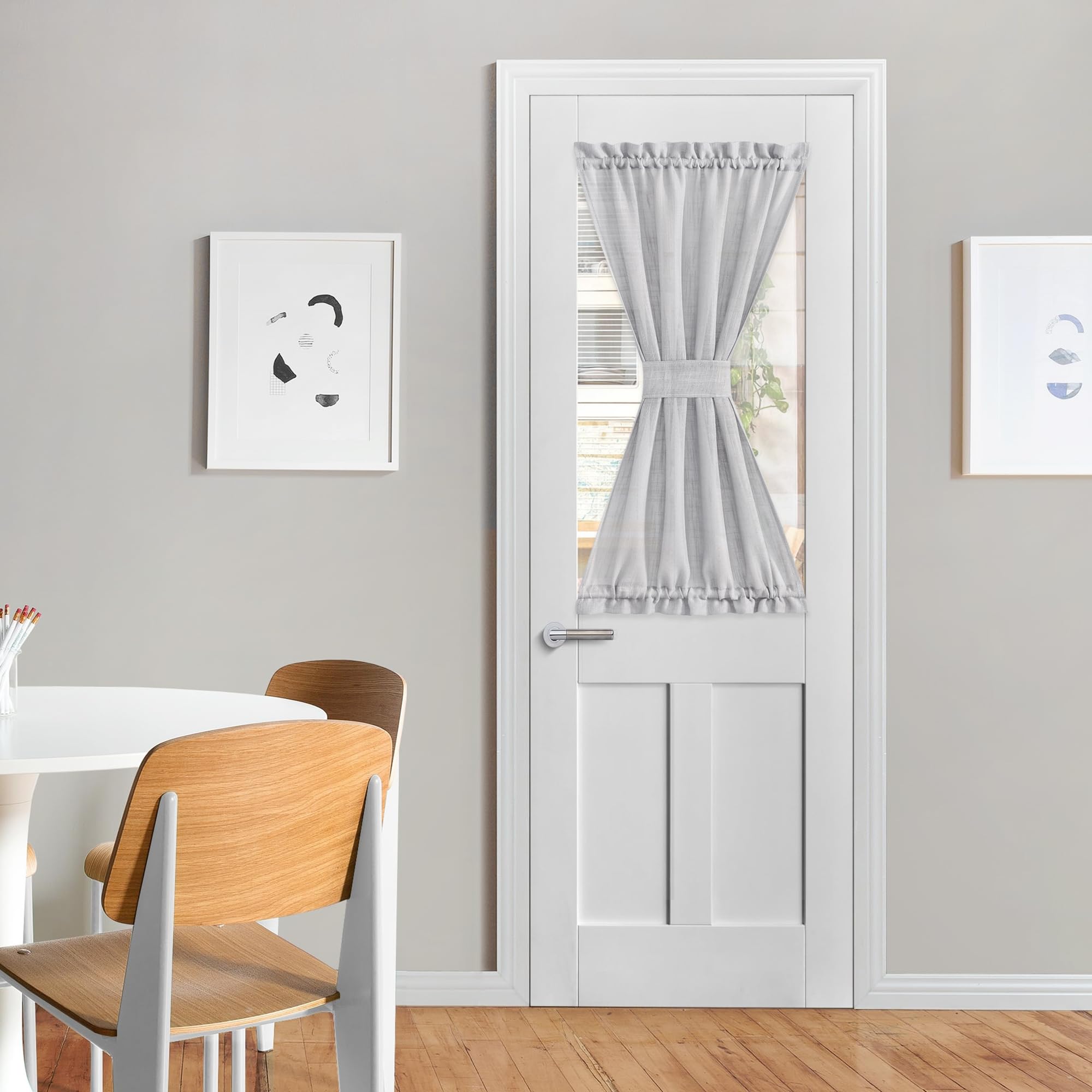 NICETOWN Front Door Curtain - Soft Beige Linen Weave Pattern Door Shade for Windows Light Filtering Rod Pocket French Window Cover for Entryway/Garage with Tieback, 1 Panel, 26" W x 40" L