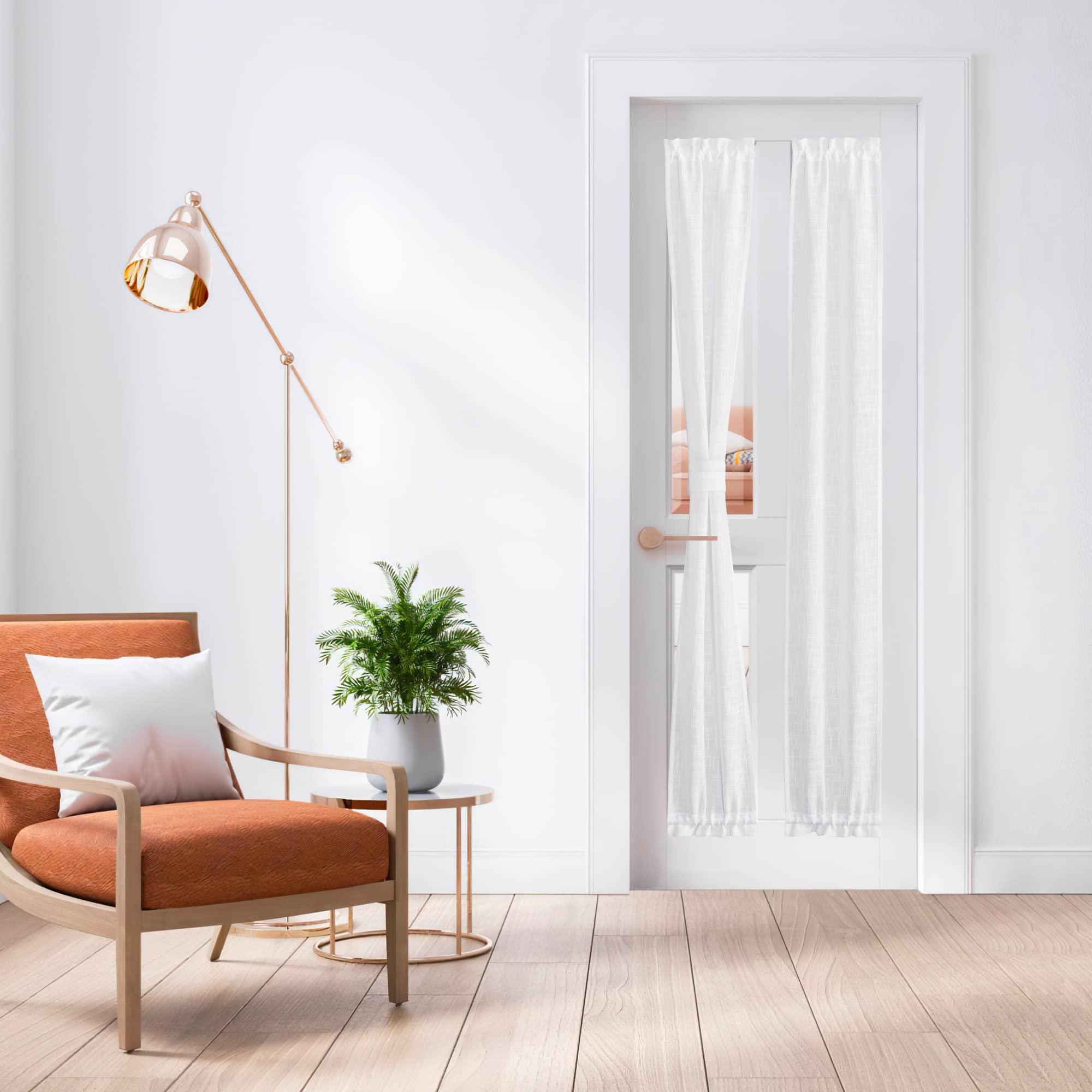 NICETOWN Front Door Curtain - Soft Beige Linen Weave Pattern Door Shade for Windows Light Filtering Rod Pocket French Window Cover for Entryway/Garage with Tieback, 1 Panel, 26" W x 40" L