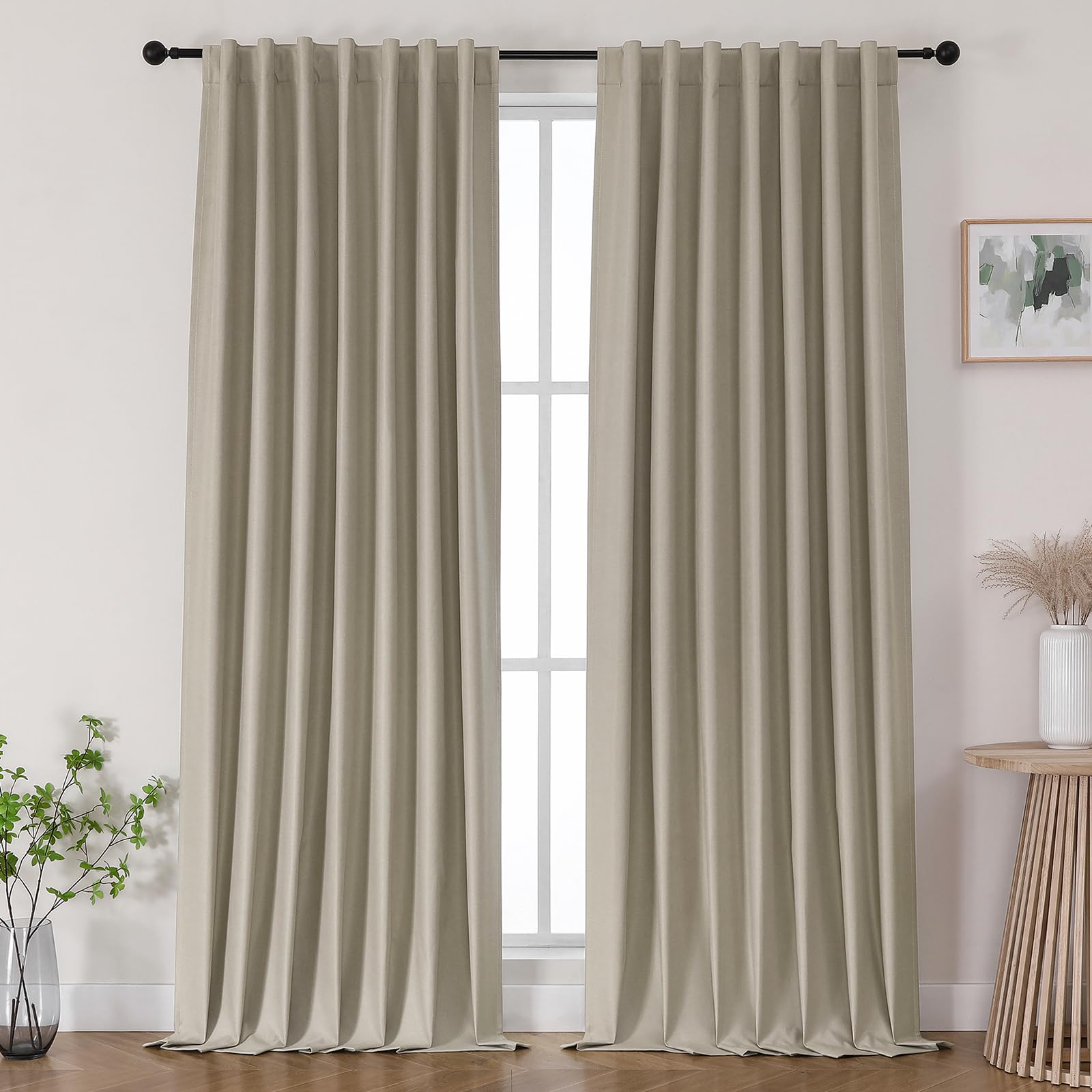 Joydeco White Blackout Curtains 96 Inches Long - 100% Blackout Curtain 2 Panel Set, Rod Pocket & Back Tabs Thermal Insulated Window Drapes for Bedroom Living Room (Pure White,52" Wx96 L)
