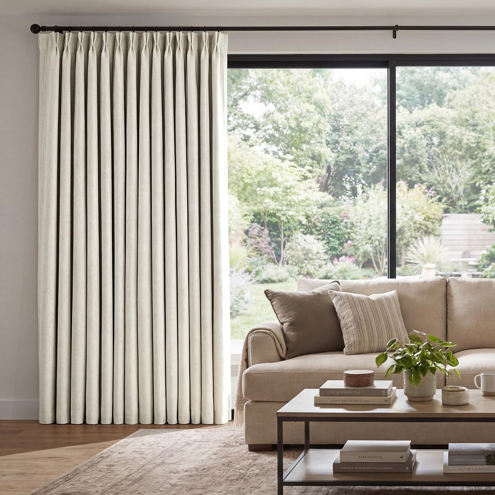 Pinch Pleated Curtains 100% Blackout Linen Curtains 95 Inches Long for Bedroom Living Room, Natural Memory Trained Thermal Insulated Room Darkening Window Pleat Drapes with Hooks, 2 Panels, 40"Wx95"L