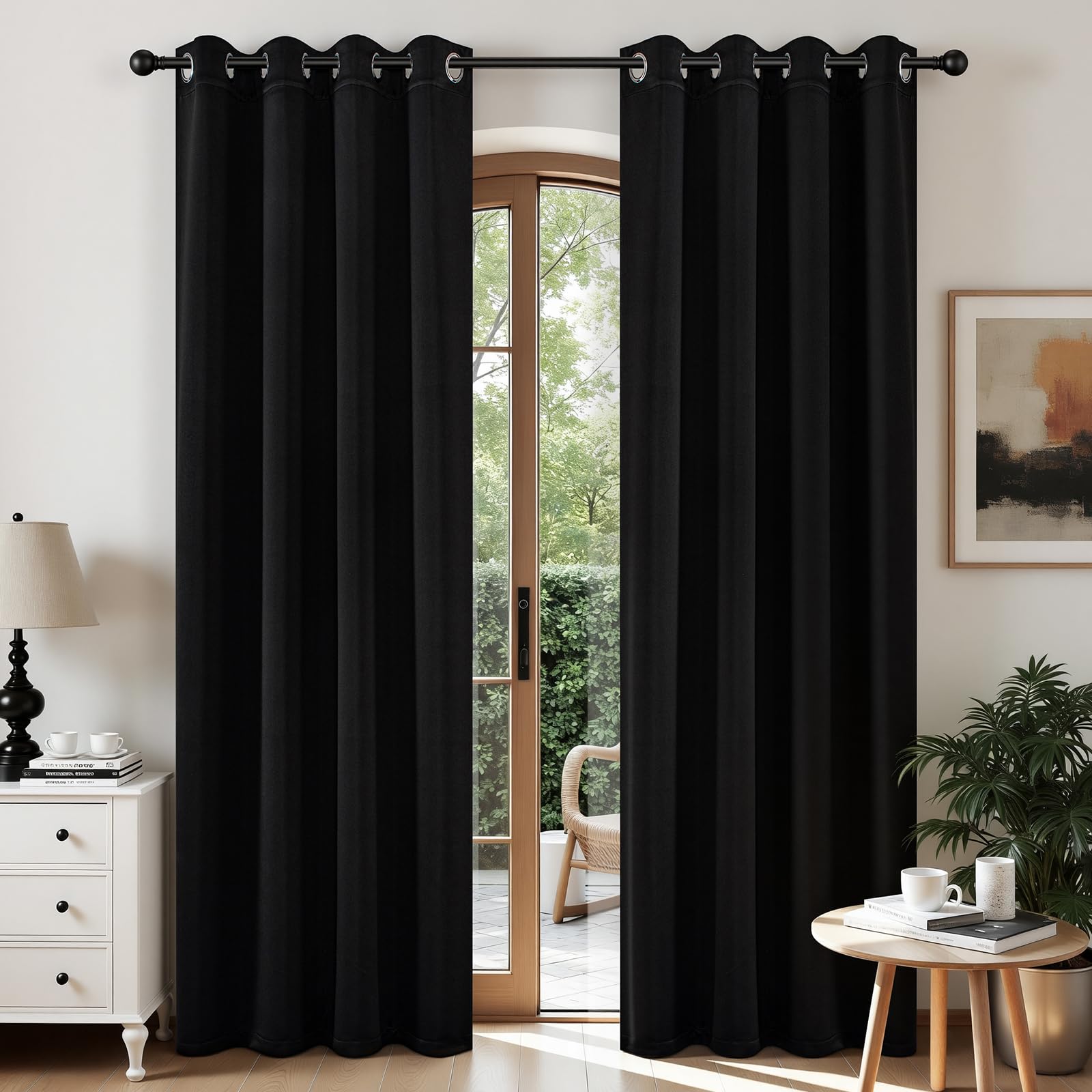 CUCRAF Black Blackout Curtains 72 Inches Long, Thermal Insulated Noise Reducing Grommet Window Drapes for Bedroom & Living Room(52x72 Inch, 2 Panels)