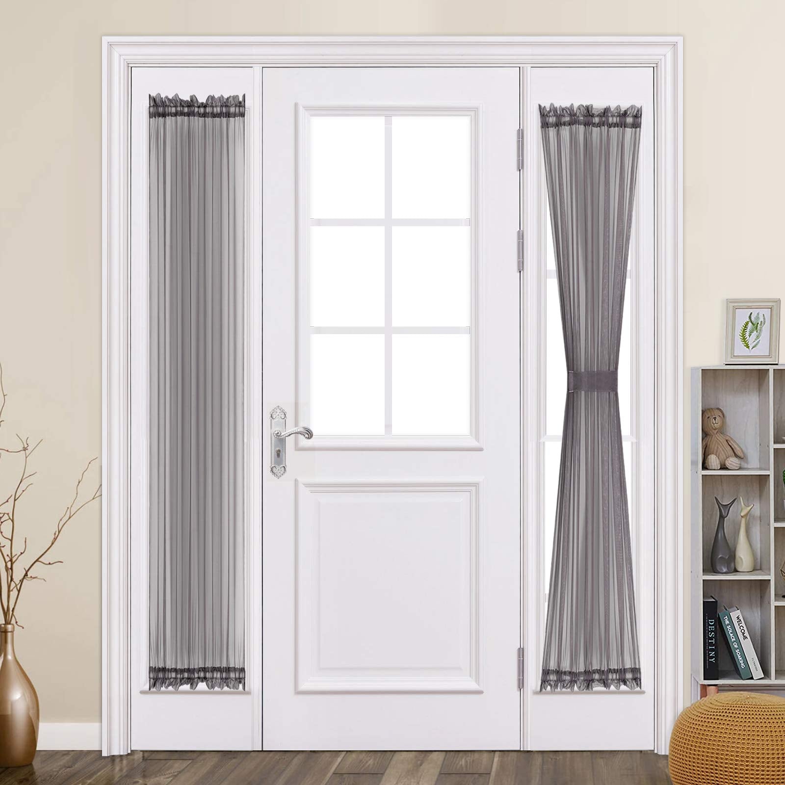 MIULEE 2 Panels Sidelight French Door Curtains Semi Sheer Light Filtering Window Treatment 25 x 72 Inches with Tieback - 2 Panels,Light Grey