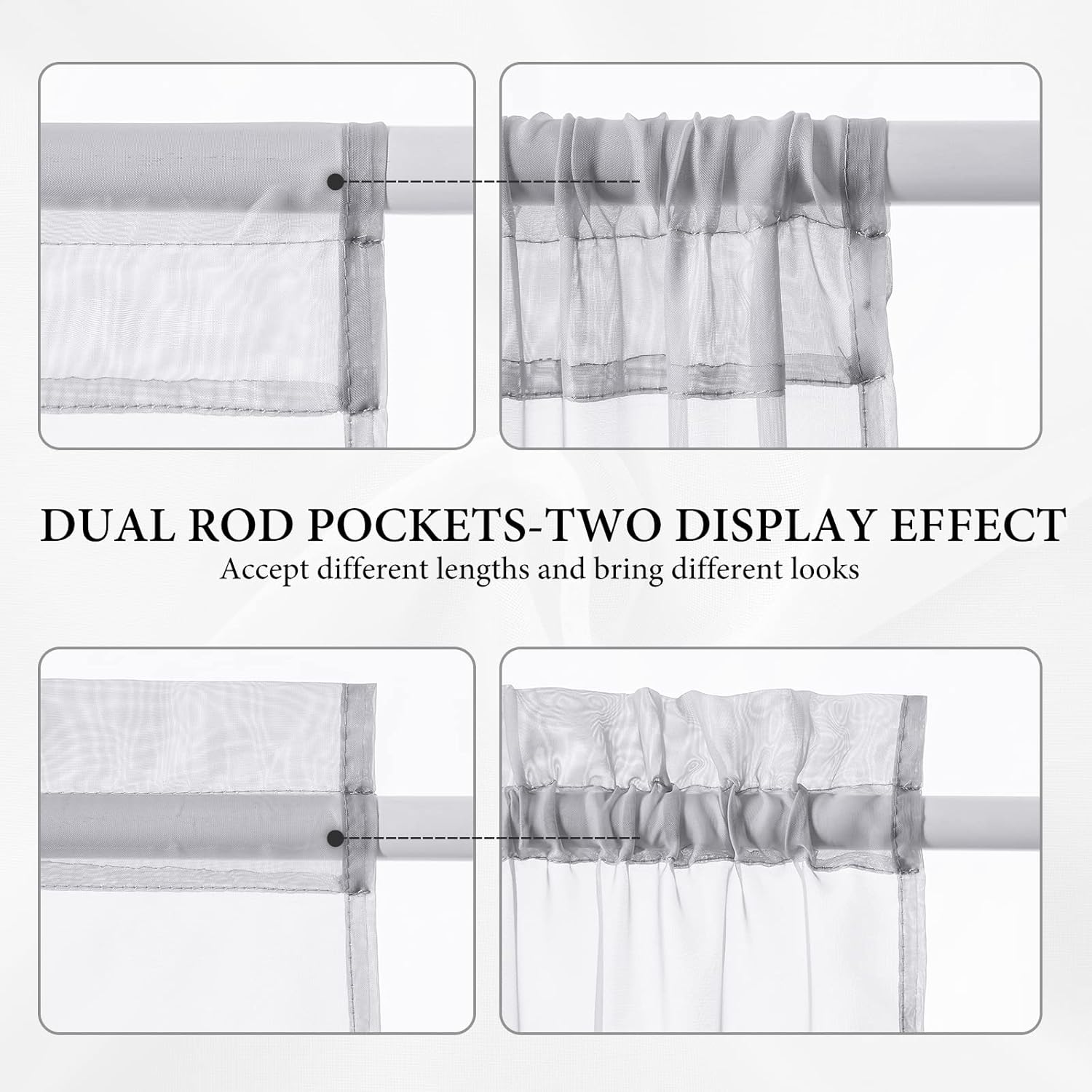 MIULEE 2 Panels Sidelight French Door Curtains Semi Sheer Light Filtering Window Treatment 25 x 72 Inches with Tieback - 2 Panels,Light Grey