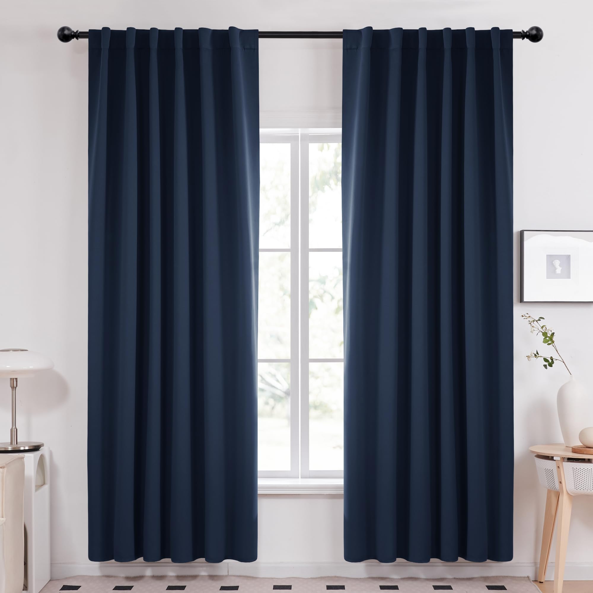 Deconovo Blackout Curtains, Thermal Insulated, W70 x L84 2 Panels, Back Tab, Machine Washable, Room-Darkening Drapes for Bedroom/Living Room Navy Blue