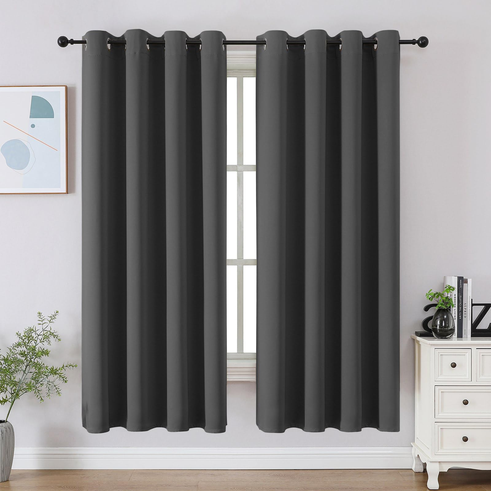 CUCRAF Black Blackout Curtains 72 Inches Long, Thermal Insulated Noise Reducing Grommet Window Drapes for Bedroom & Living Room(52x72 Inch, 2 Panels)