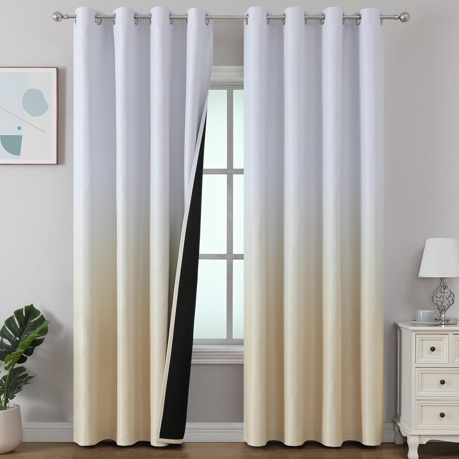 Estelar Textiler Black and Greyish White Blackout Curtains for Bedroom, Ombre Black out Curtains 84 Inch long for Living Room,Room Darkening Thermal Insulated Grommet Window Drapes,52x84 Inch,2 Panels