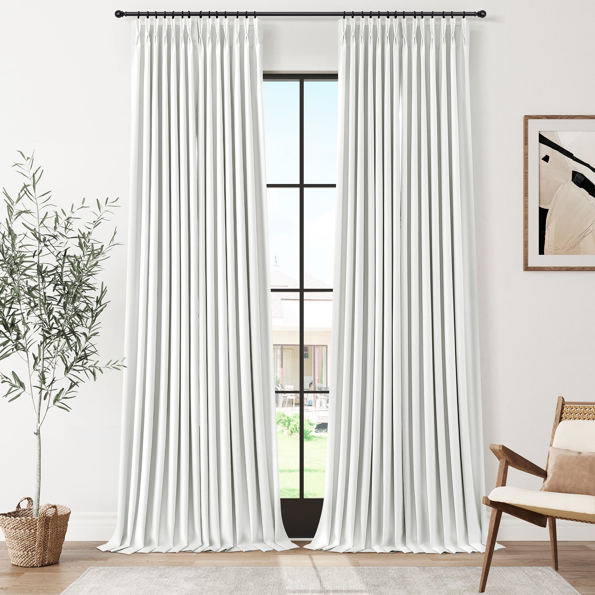 100% Blackout Sage Green Linen Curtains Pinch Pleated Green Blackout Curtains 84 Inches Long for Bedroom Living Room Memory Shaped Thermal Insulated Pinch Pleat Drapes with Hooks Rings Clips 7FT