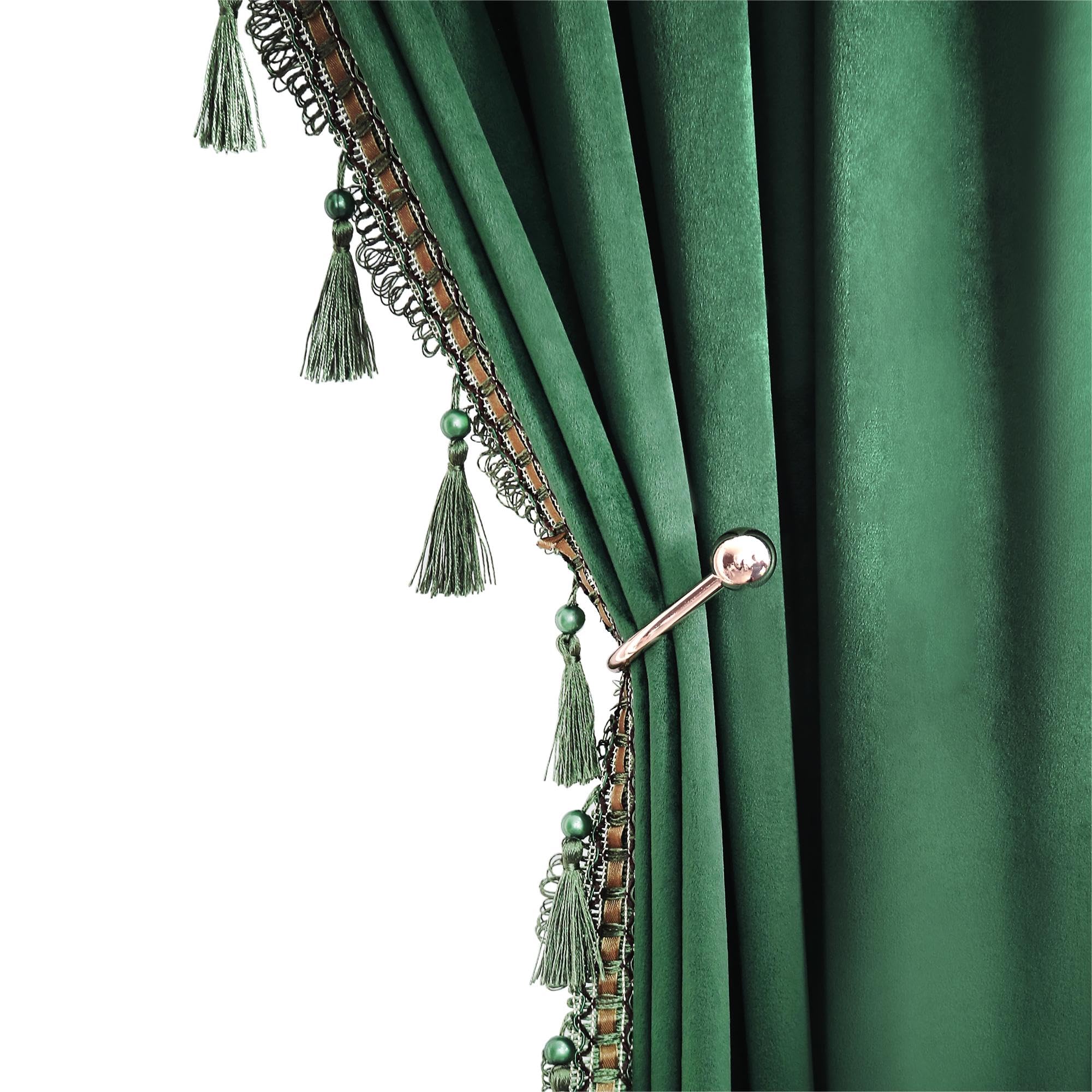 Dark Green Blackout Velvet Curtains 72 inch Length Windows Rod Pocket Drapes with Tassels Soundproof Thermal Curtains for Living room 2 Panels Set 52" x 72"