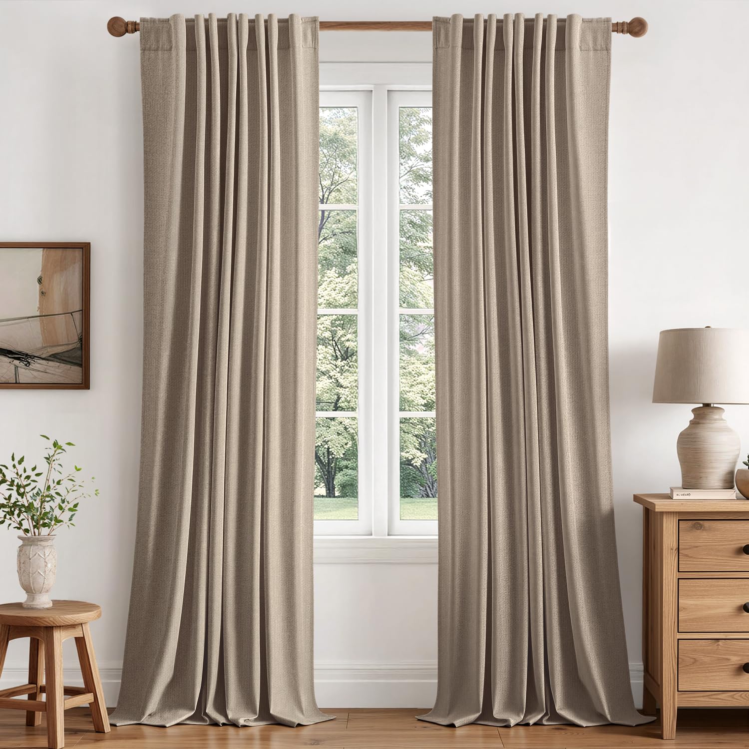 MIULEE 100% Blackout Linen Curtains for Bedroom 84 inches Long, Thermal Insulated Room Darkening Black Out Drapes for Living Room, Back Tab Rod Pocket, 2 Panels Set, 40 Wide x 84 Length, Cream