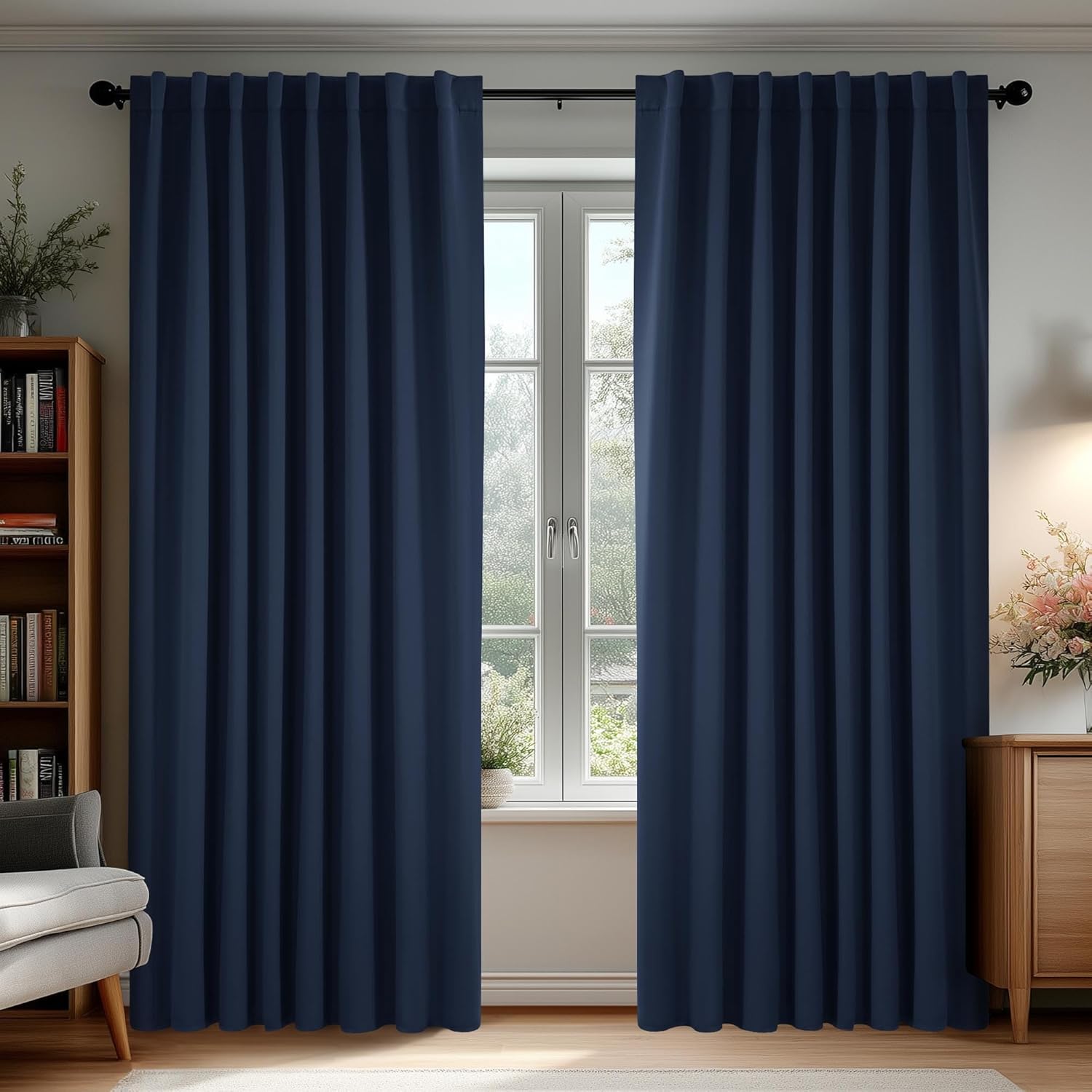 Deconovo Blackout Curtains, Thermal Insulated, W70 x L84 2 Panels, Back Tab, Machine Washable, Room-Darkening Drapes for Bedroom/Living Room Navy Blue