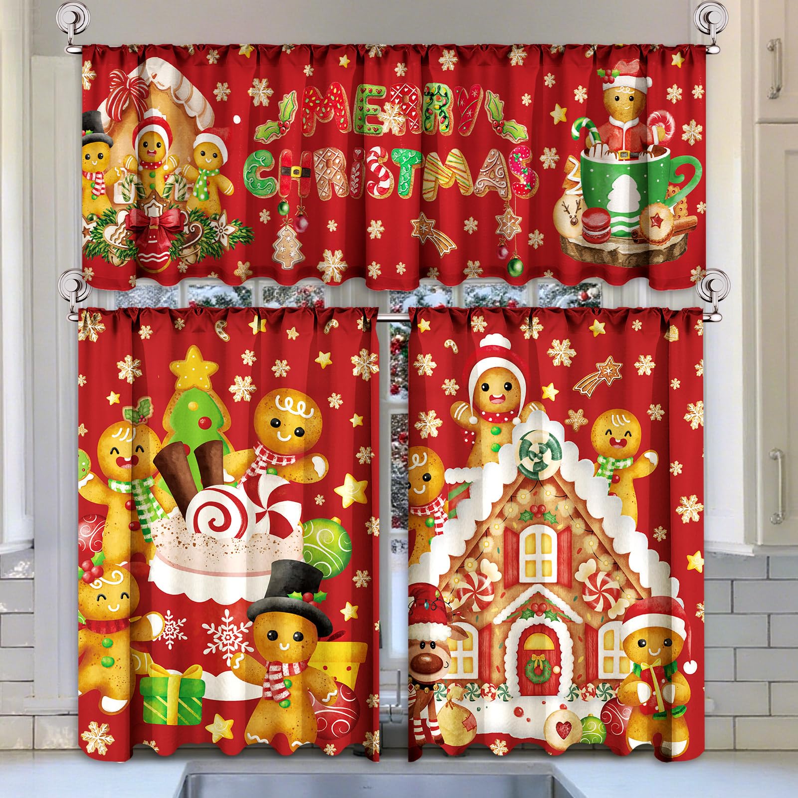 Breling 3 Pcs Teal Daisy Kitchen Curtains Valances and Tiers Set for Windows Spring Daisy Garden Flying Butterflies Boots Blue Decor Short Curtain Set for Bedroom Window Turquoise Decor Party Supplies