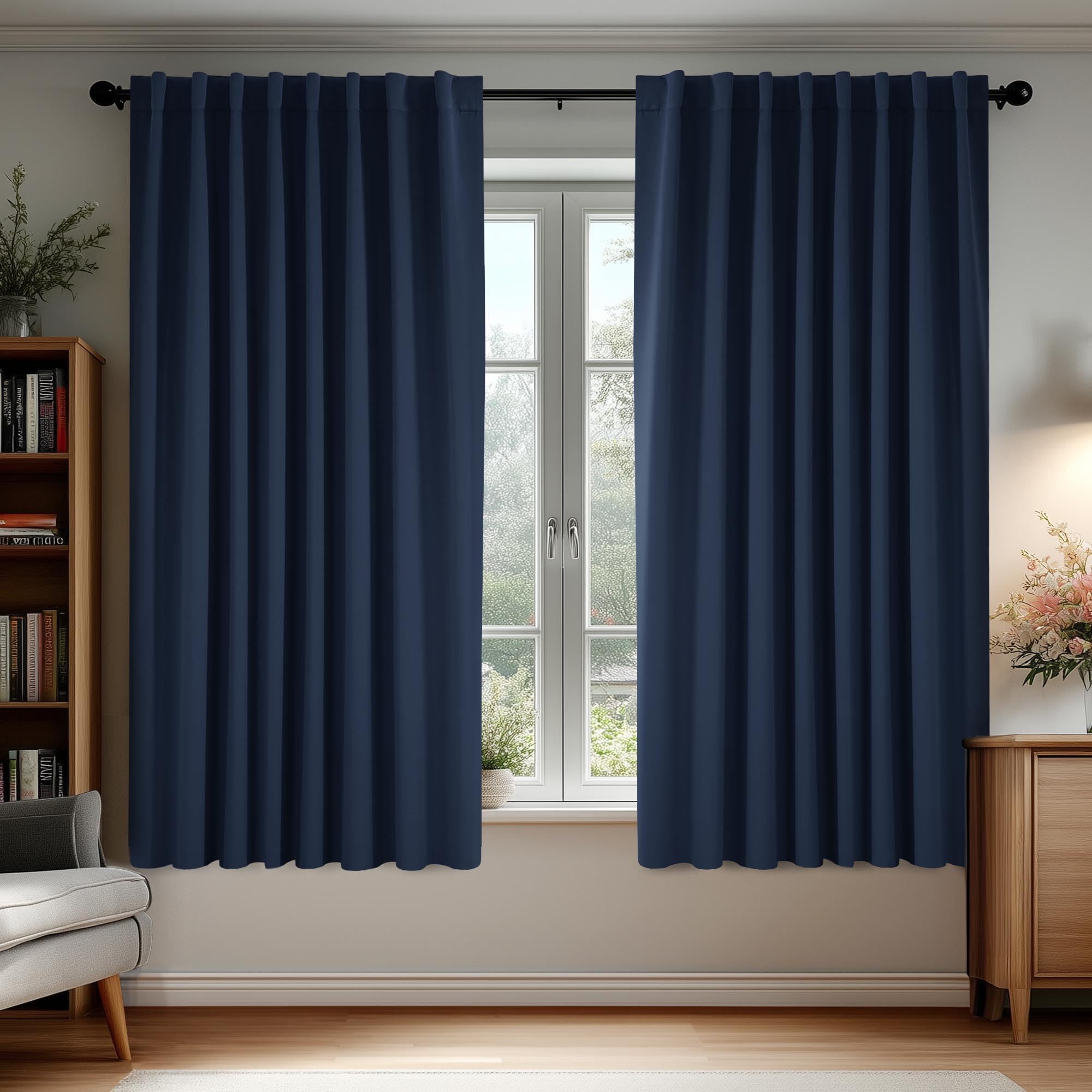 Deconovo Blackout Curtains, Thermal Insulated, W70 x L84 2 Panels, Back Tab, Machine Washable, Room-Darkening Drapes for Bedroom/Living Room Navy Blue