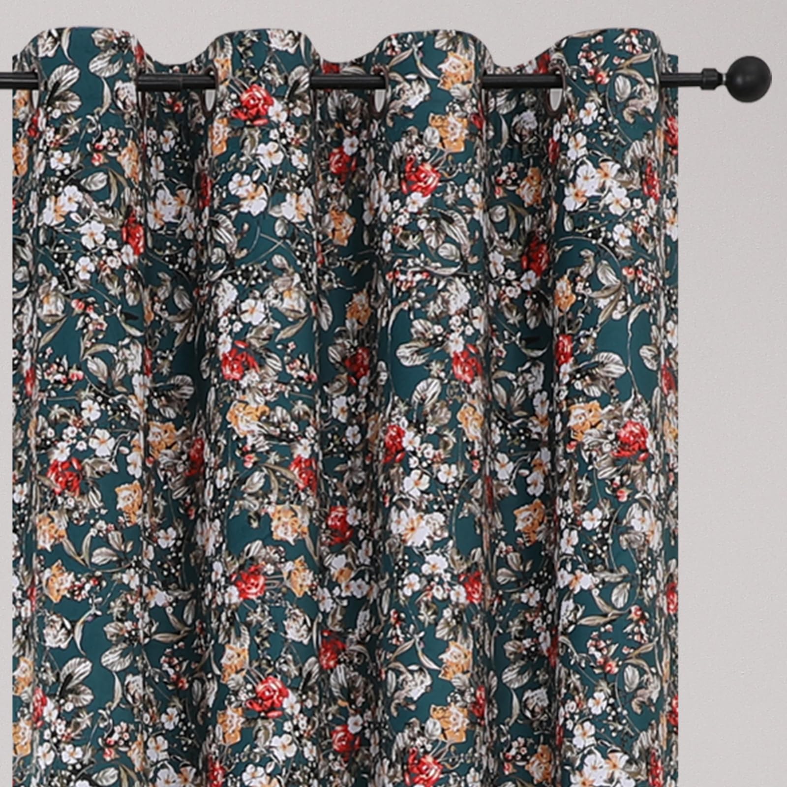 Estelar Textiler Black Velvet Blackout Curtains 84 Inch Long for Living Room, Luxury Floral Printed Energy Saving Thermal Insulated Light Blocking Window Grommet Drapes for Bedroom, 52Wx84L, 2 Panels