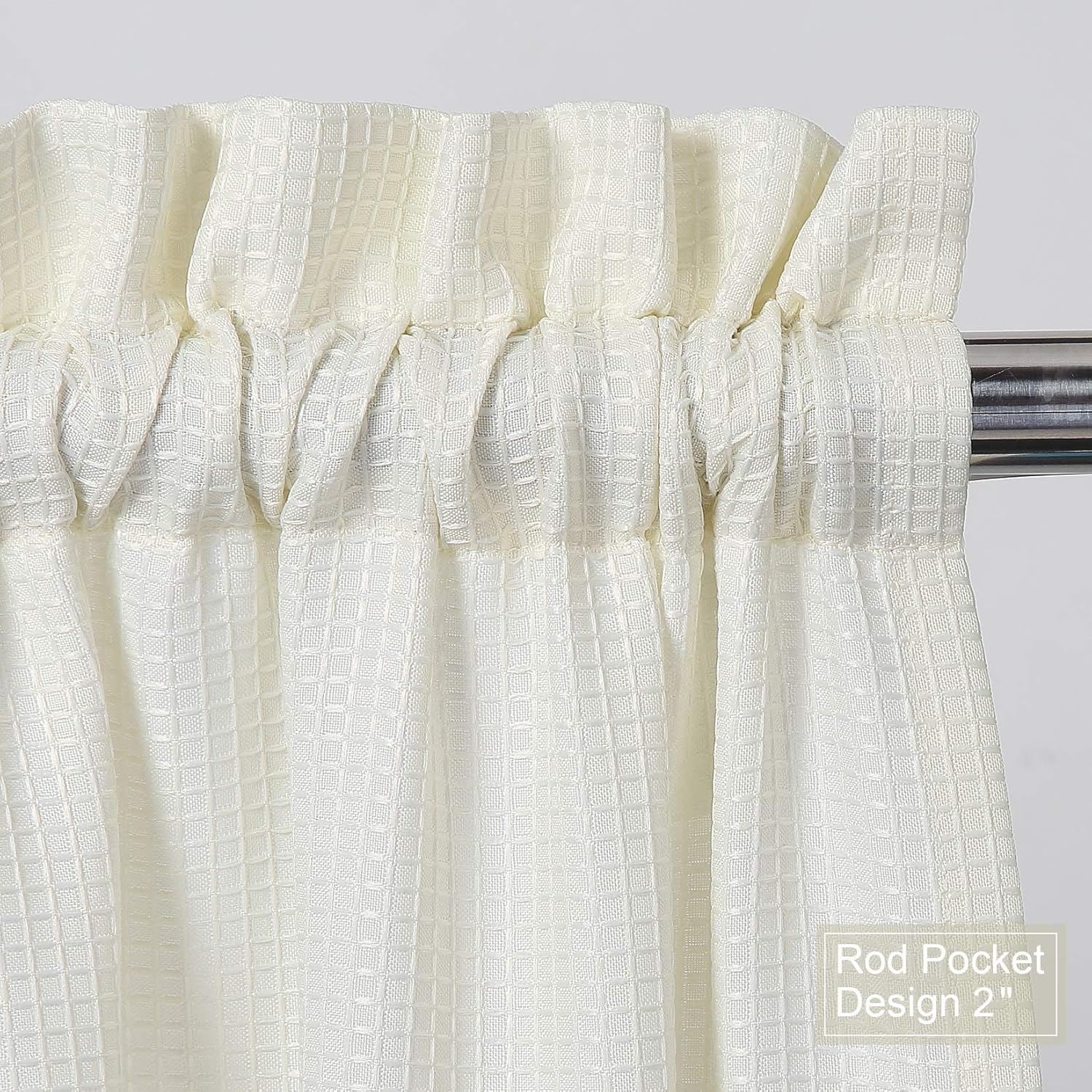 NANAN Bathroom Curtains Window, Waffle Weave Textured Short Tier Curtain, Waterproof Window Covering Kitchen Cafe Curtains - 30" x 36", Ivory, Set of 2