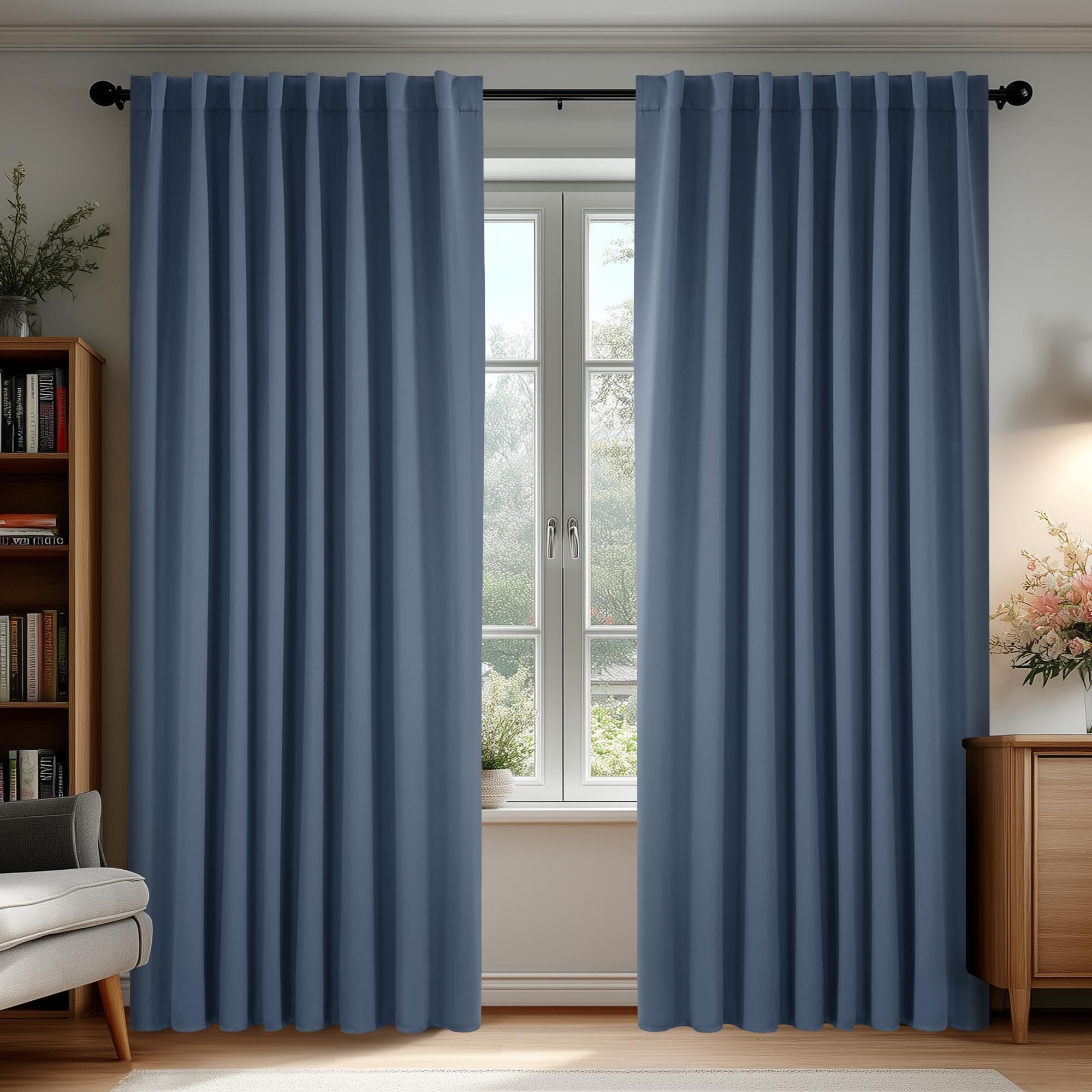 Deconovo Blackout Curtains, Thermal Insulated, W70 x L84 2 Panels, Back Tab, Machine Washable, Room-Darkening Drapes for Bedroom/Living Room Navy Blue
