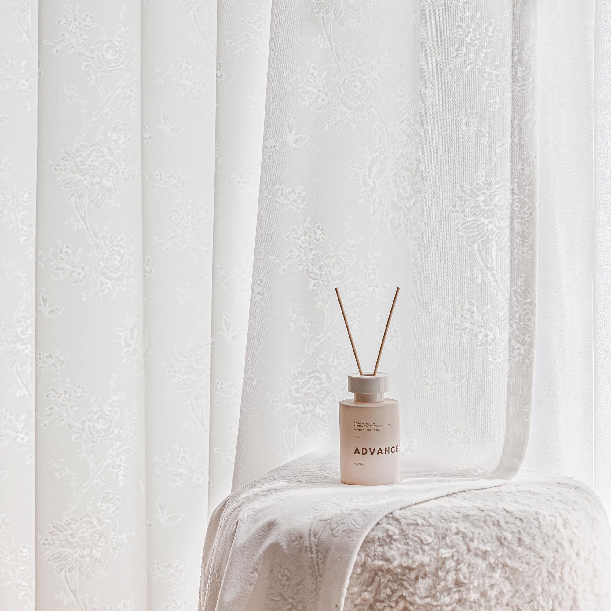 Beauoop Grey Floral Jacquard Sheer Curtains 84 Inches Long 2 Panels for Living Room Bedroom Semi Lace Flower Privacy Light Filtering Non-See-Through Velvet Textured Grommet Window Drapes, 52x84 2 Set