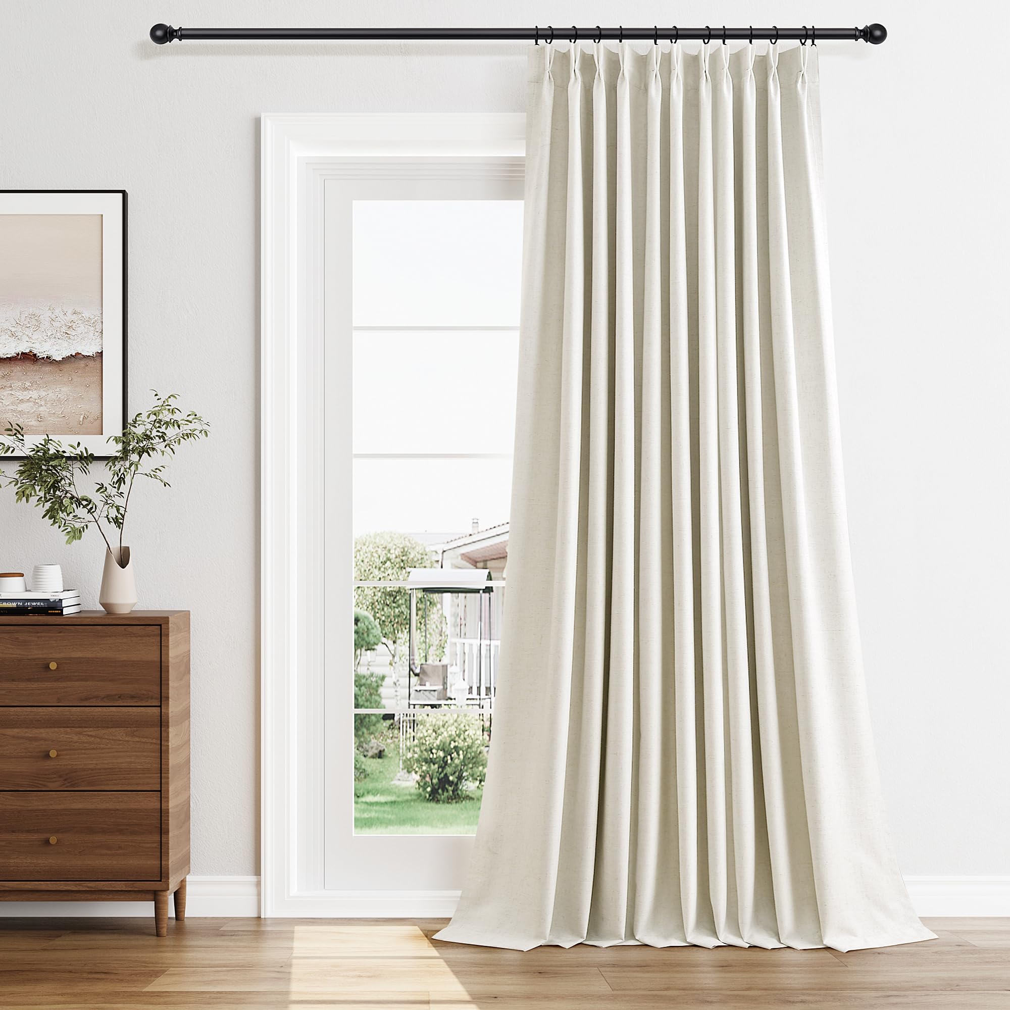 100% Blackout Sage Green Linen Curtains Pinch Pleated Green Blackout Curtains 84 Inches Long for Bedroom Living Room Memory Shaped Thermal Insulated Pinch Pleat Drapes with Hooks Rings Clips 7FT