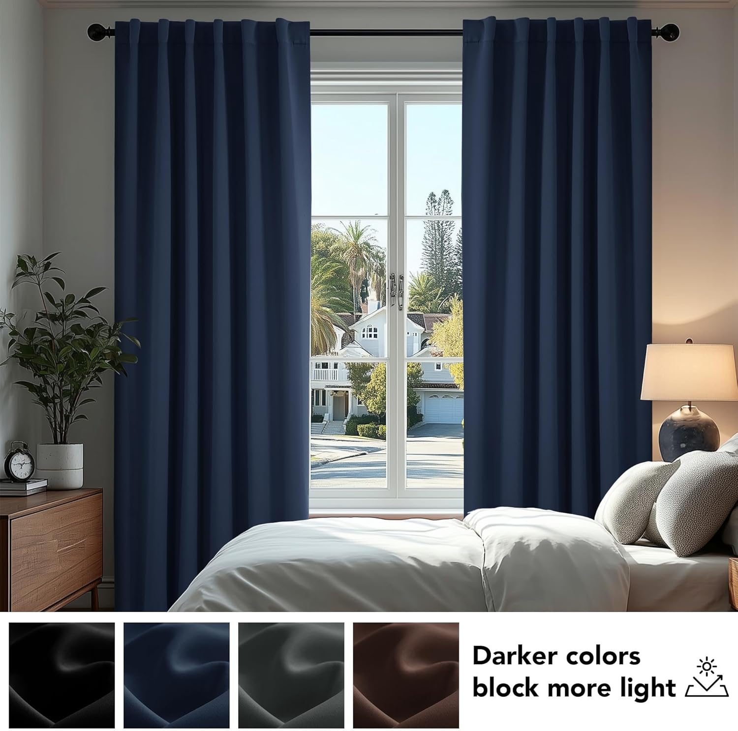Deconovo Blackout Curtains, Thermal Insulated, W70 x L84 2 Panels, Back Tab, Machine Washable, Room-Darkening Drapes for Bedroom/Living Room Navy Blue