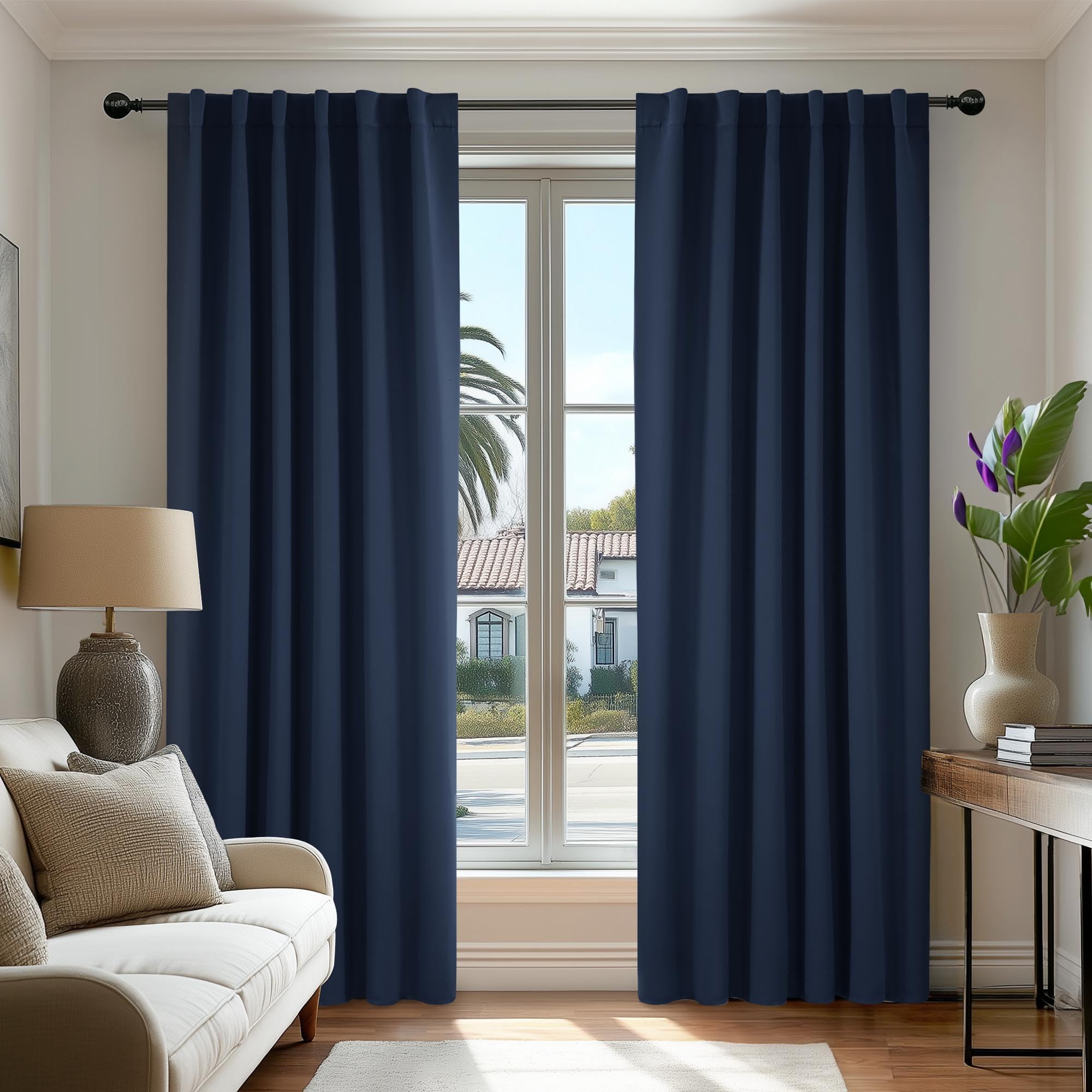 Deconovo Blackout Curtains, Thermal Insulated, W70 x L84 2 Panels, Back Tab, Machine Washable, Room-Darkening Drapes for Bedroom/Living Room Navy Blue