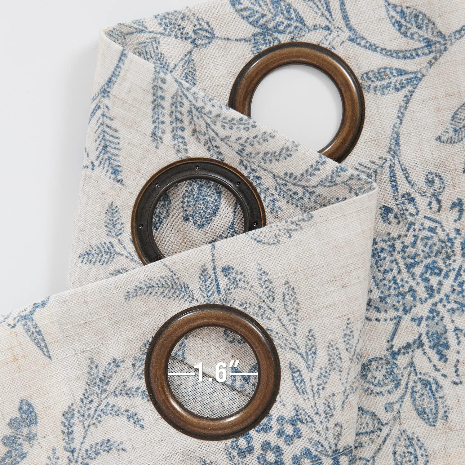 Lazzzy Linen Farmhouse Curtains for Living Room 84 Inch Length Floral Print Window Curtains Semi Sheer Drapes for Bedroom Country Light Filtering Curtain Grommet Top 2 Panels Blue on Beige