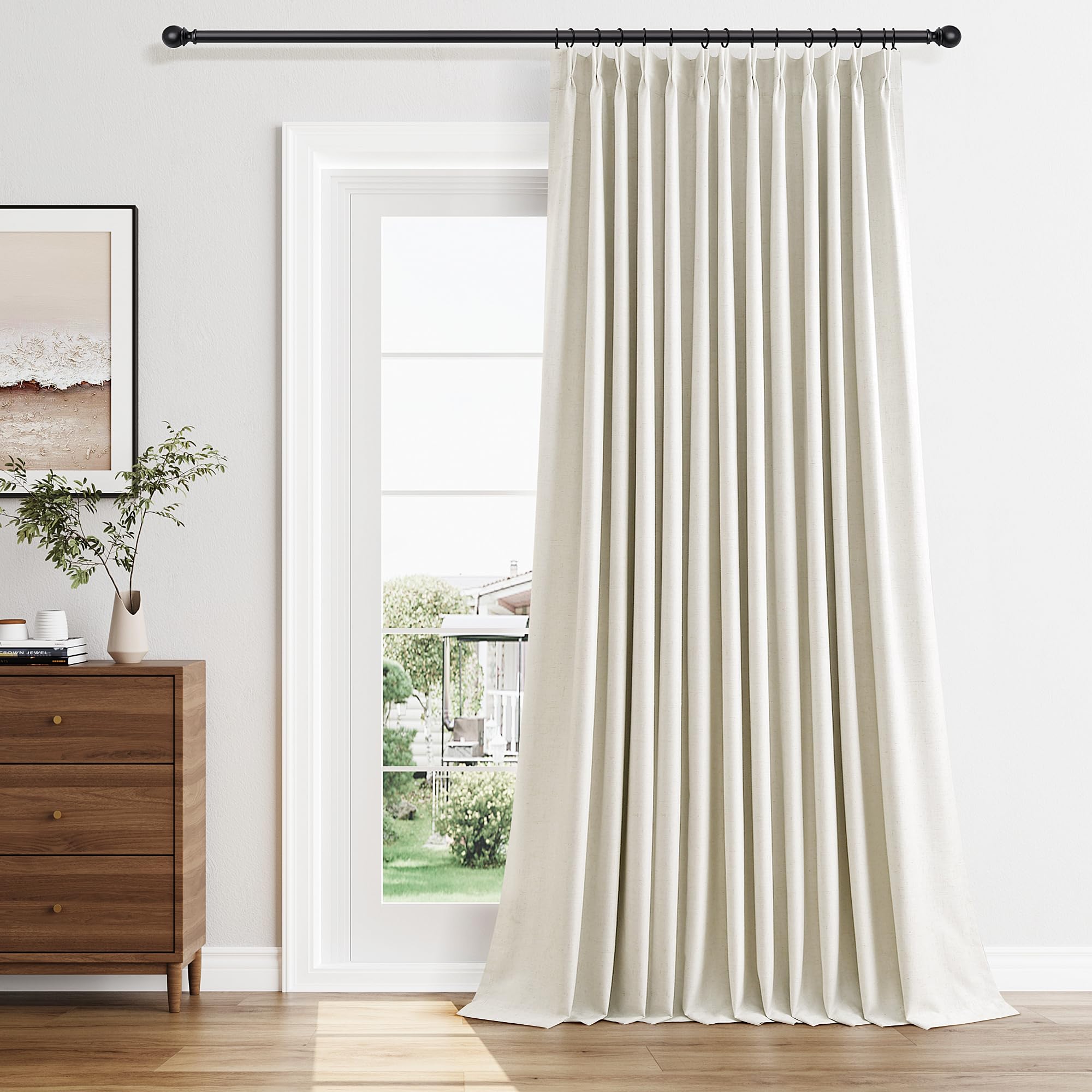 100% Blackout Sage Green Linen Curtains Pinch Pleated Green Blackout Curtains 84 Inches Long for Bedroom Living Room Memory Shaped Thermal Insulated Pinch Pleat Drapes with Hooks Rings Clips 7FT