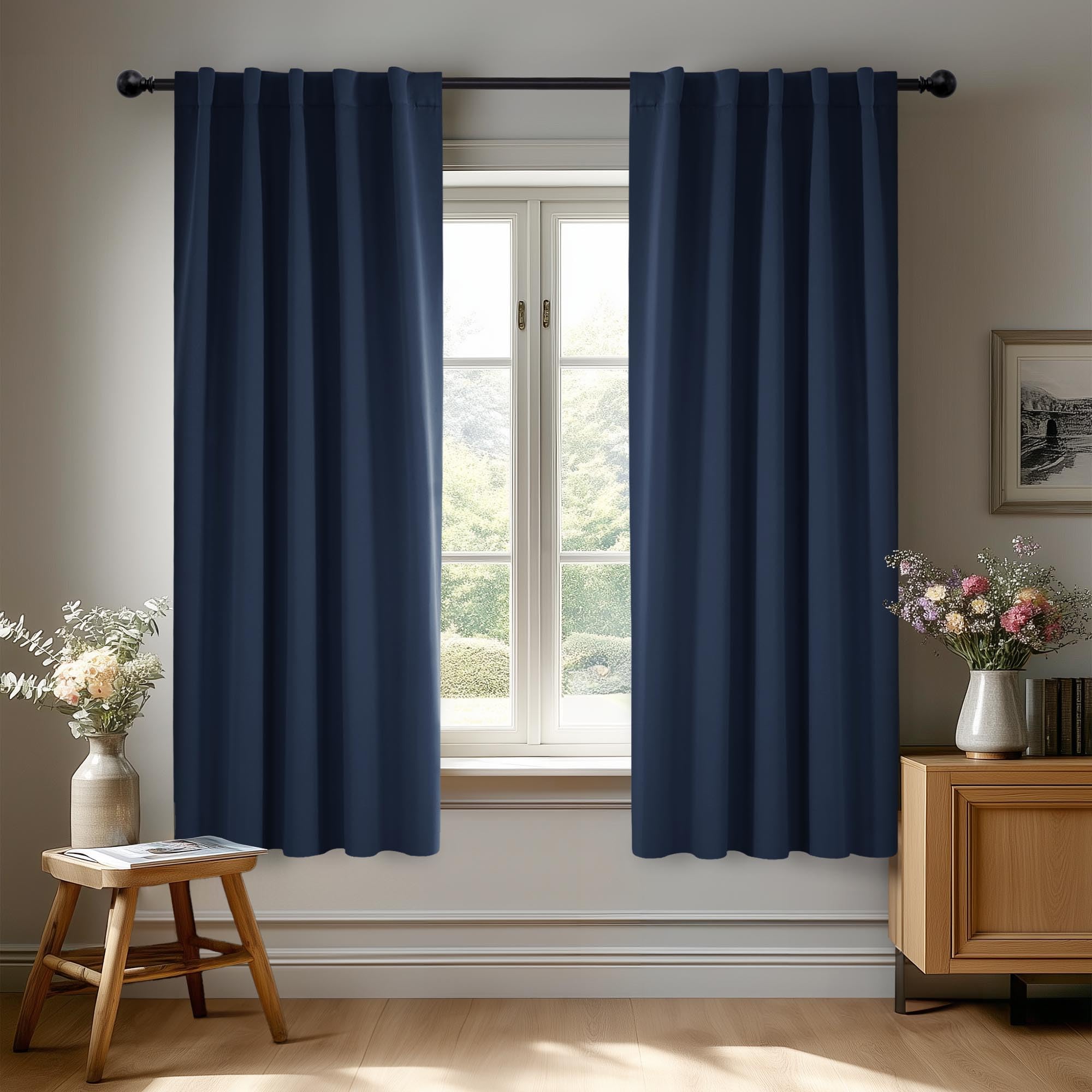 Deconovo Blackout Curtains, Thermal Insulated, W70 x L84 2 Panels, Back Tab, Machine Washable, Room-Darkening Drapes for Bedroom/Living Room Navy Blue