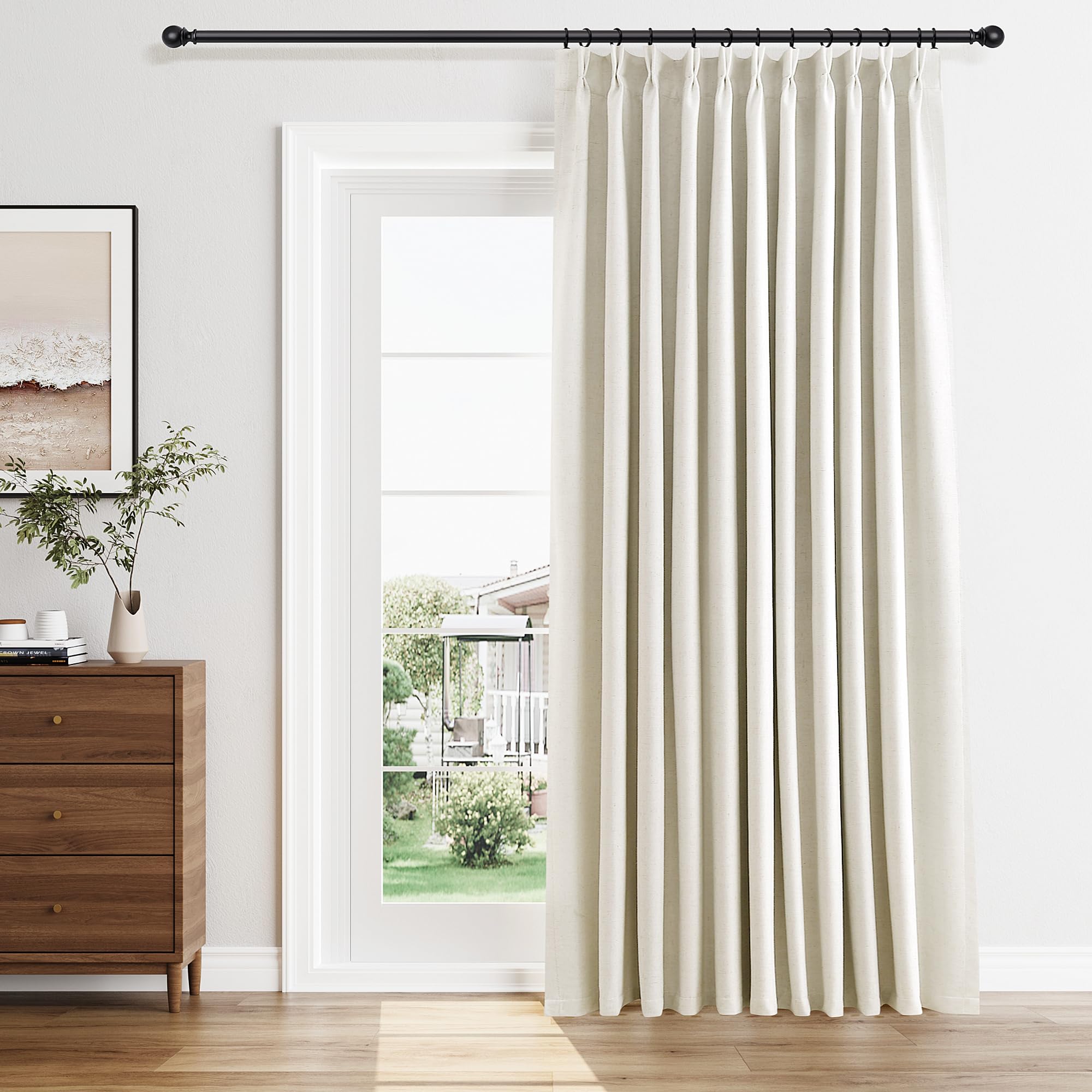 100% Blackout Sage Green Linen Curtains Pinch Pleated Green Blackout Curtains 84 Inches Long for Bedroom Living Room Memory Shaped Thermal Insulated Pinch Pleat Drapes with Hooks Rings Clips 7FT