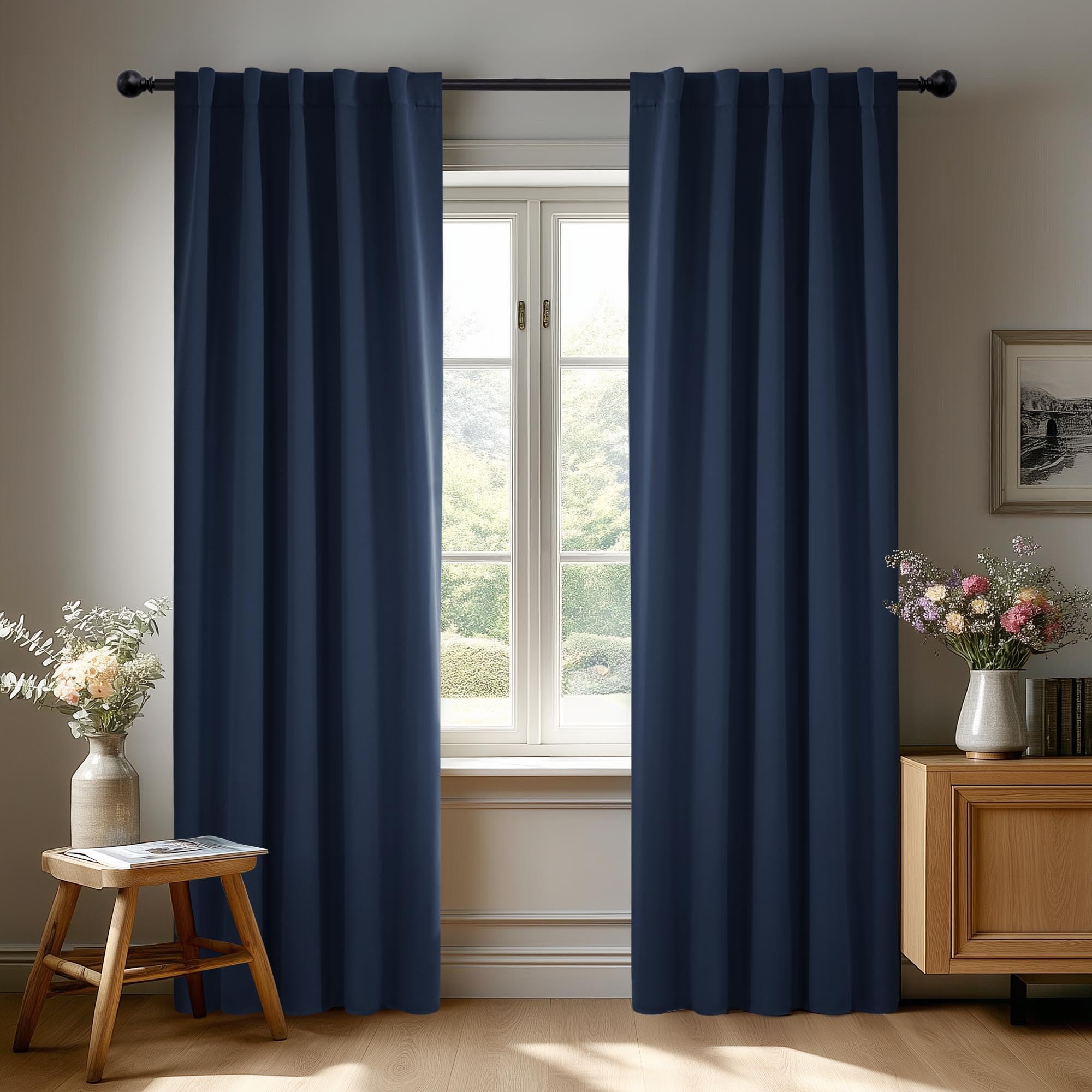 Deconovo Blackout Curtains, Thermal Insulated, W70 x L84 2 Panels, Back Tab, Machine Washable, Room-Darkening Drapes for Bedroom/Living Room Navy Blue