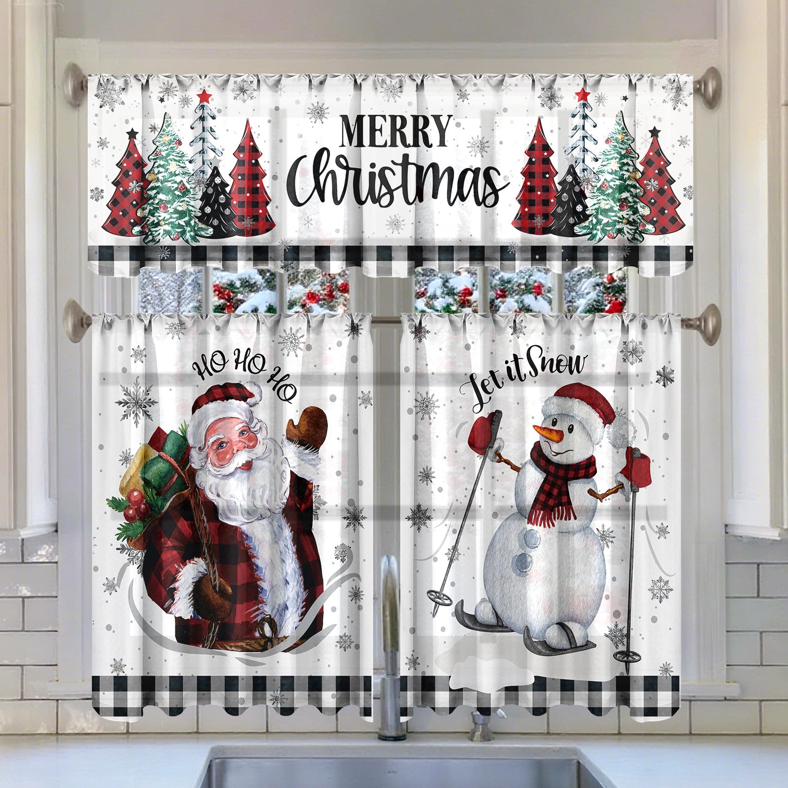 Breling 3 Pcs Teal Daisy Kitchen Curtains Valances and Tiers Set for Windows Spring Daisy Garden Flying Butterflies Boots Blue Decor Short Curtain Set for Bedroom Window Turquoise Decor Party Supplies