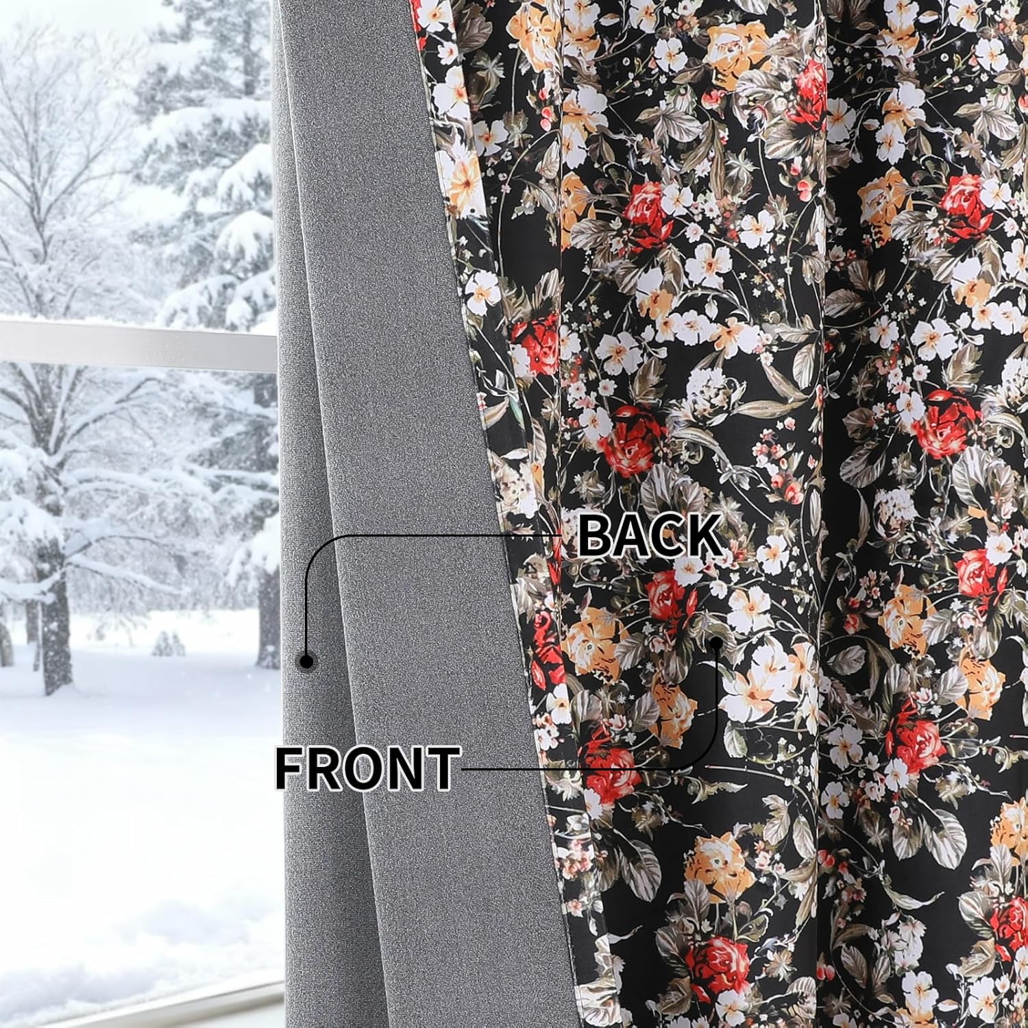 Estelar Textiler Black Velvet Blackout Curtains 84 Inch Long for Living Room, Luxury Floral Printed Energy Saving Thermal Insulated Light Blocking Window Grommet Drapes for Bedroom, 52Wx84L, 2 Panels