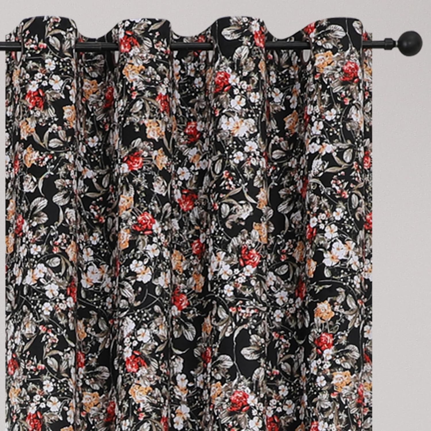 Estelar Textiler Black Velvet Blackout Curtains 84 Inch Long for Living Room, Luxury Floral Printed Energy Saving Thermal Insulated Light Blocking Window Grommet Drapes for Bedroom, 52Wx84L, 2 Panels