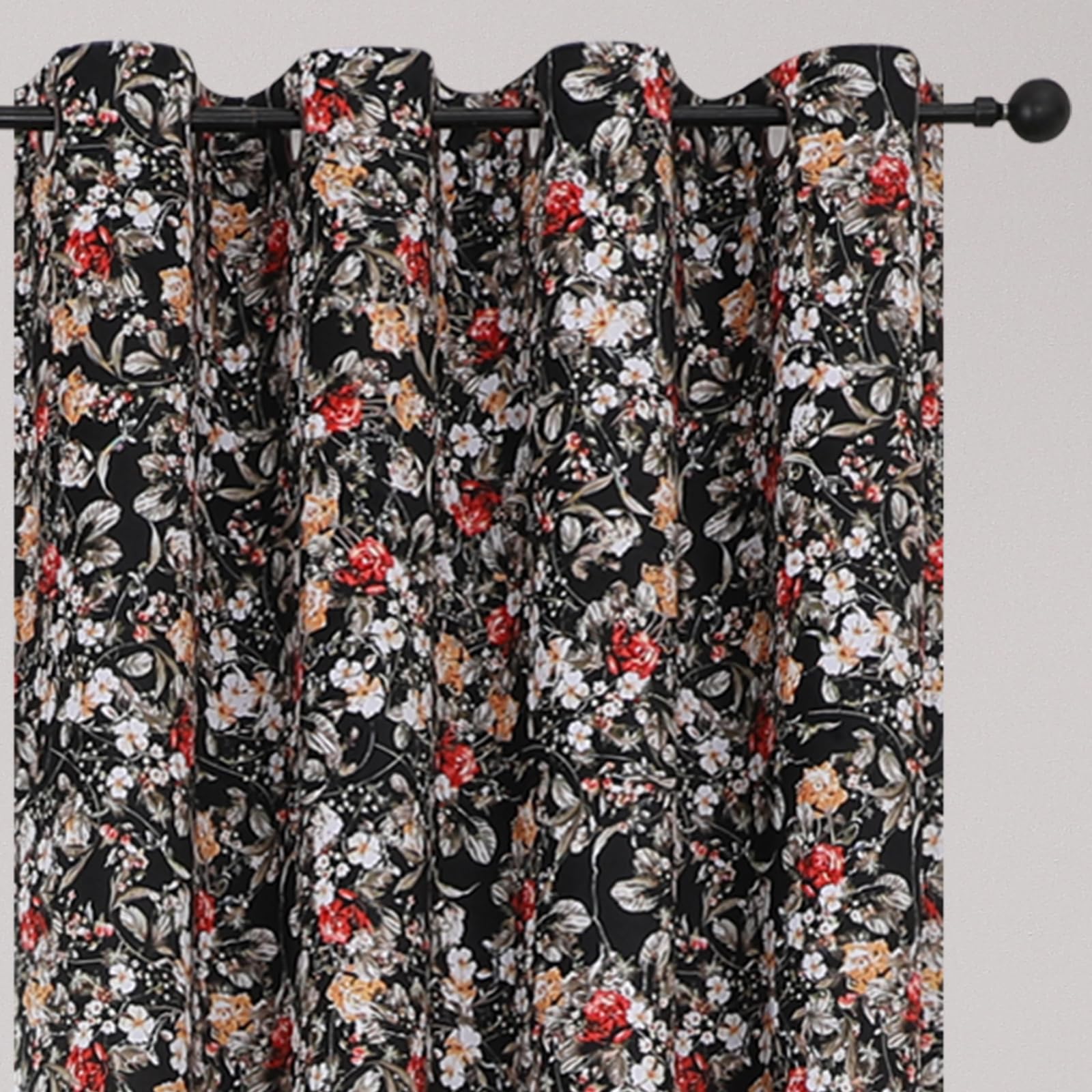 Estelar Textiler Black Velvet Blackout Curtains 84 Inch Long for Living Room, Luxury Floral Printed Energy Saving Thermal Insulated Light Blocking Window Grommet Drapes for Bedroom, 52Wx84L, 2 Panels