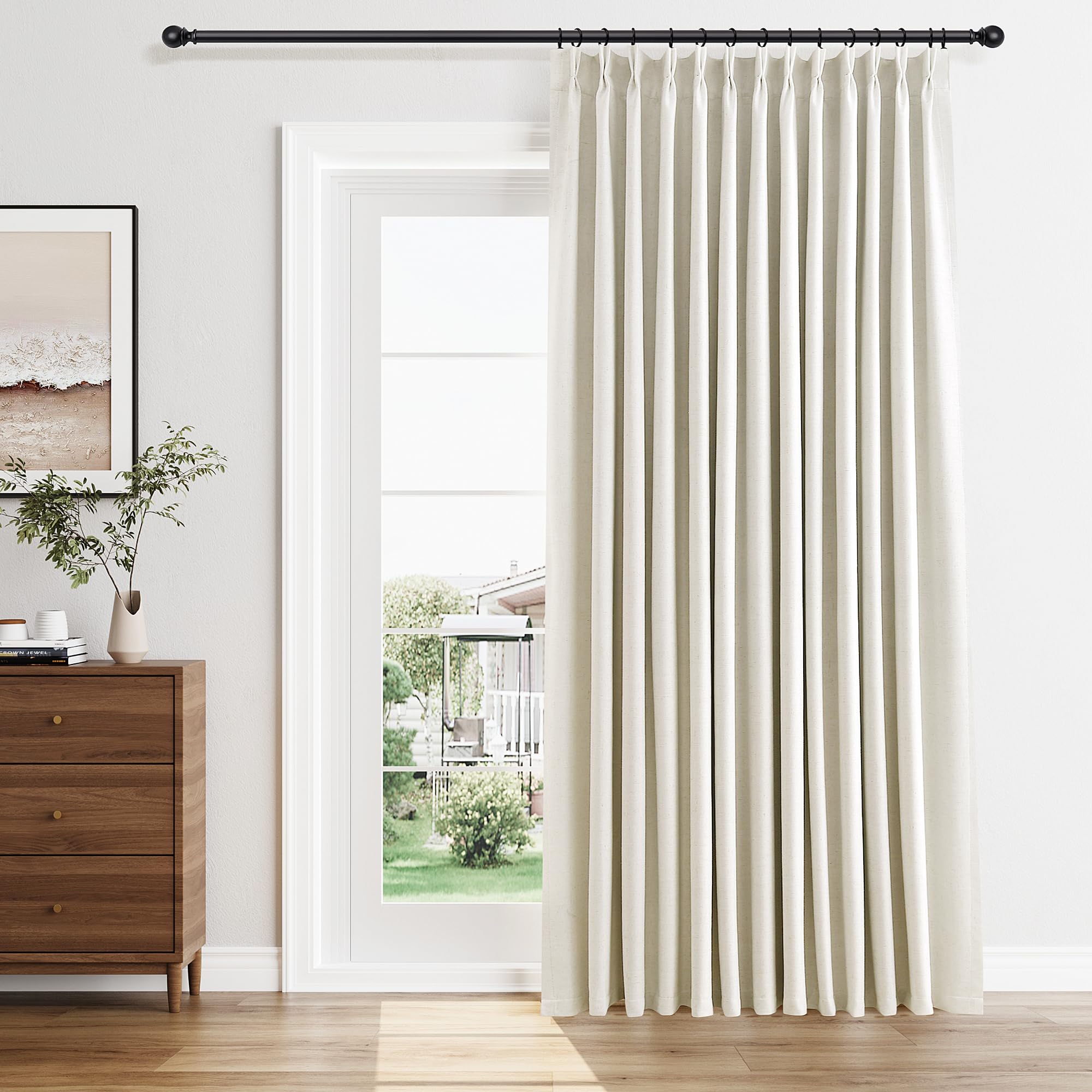 100% Blackout Sage Green Linen Curtains Pinch Pleated Green Blackout Curtains 84 Inches Long for Bedroom Living Room Memory Shaped Thermal Insulated Pinch Pleat Drapes with Hooks Rings Clips 7FT
