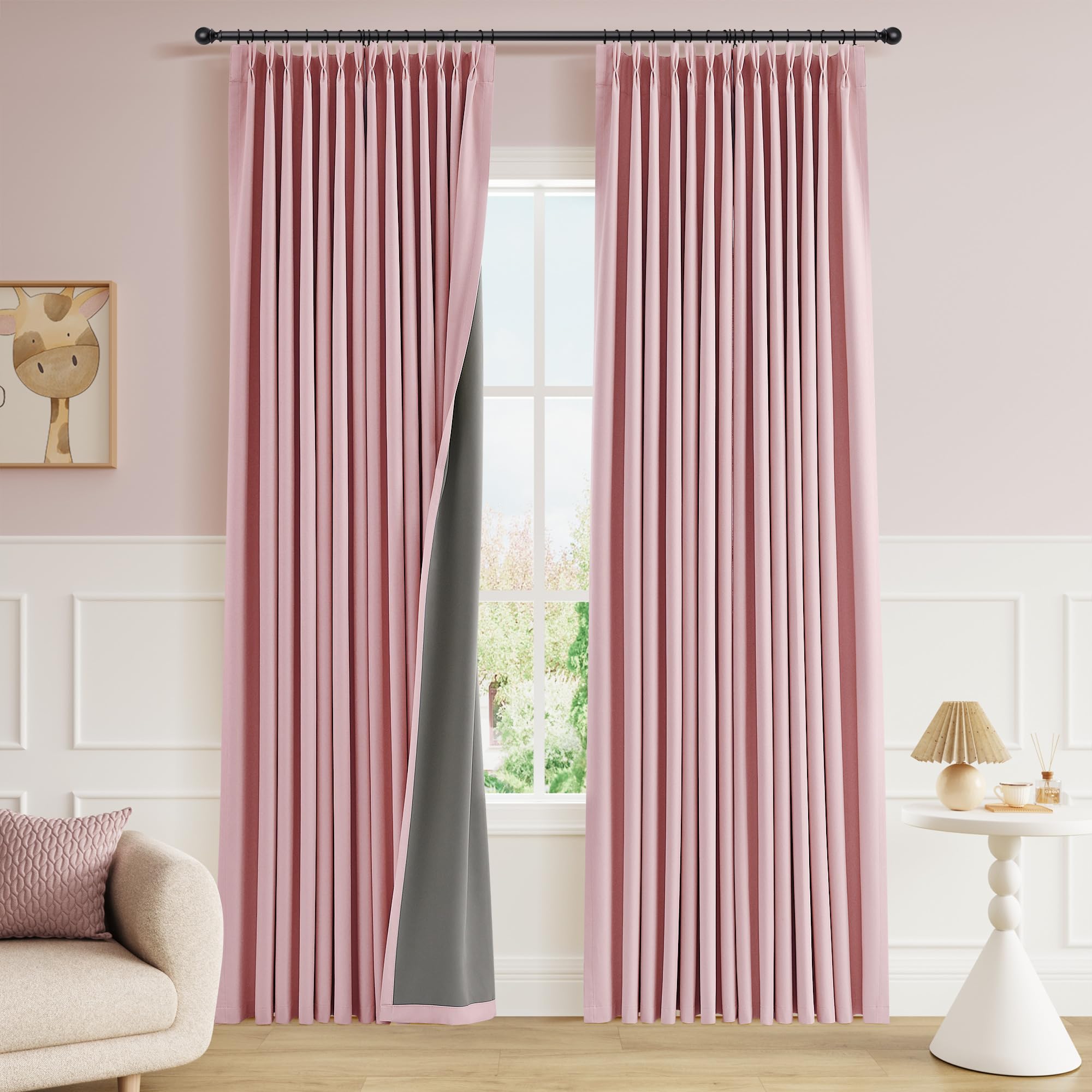 100% Blackout Sage Green Linen Curtains Pinch Pleated Green Blackout Curtains 84 Inches Long for Bedroom Living Room Memory Shaped Thermal Insulated Pinch Pleat Drapes with Hooks Rings Clips 7FT