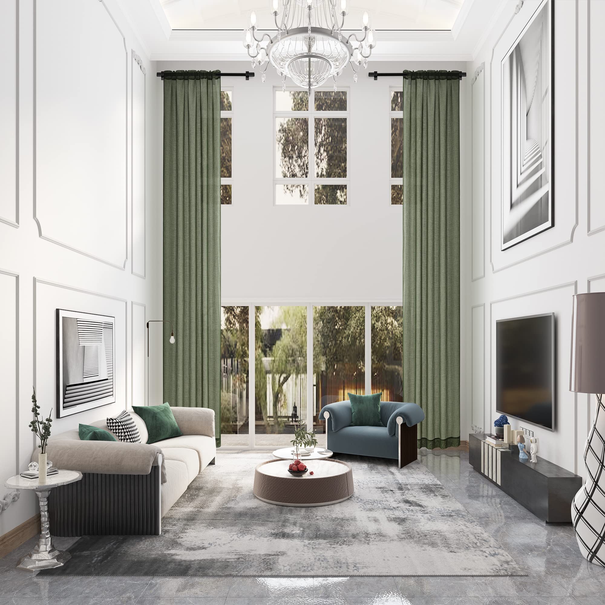 MASWOND Extra Long Faux Linen Sheer Curtain, High Ceilings, Rod Pocket Translucent Voile Sheer Breathable Curtain Panels for Living Room, Custom Made 16ft Length, 50" W x 192" L, White, 1 Panel