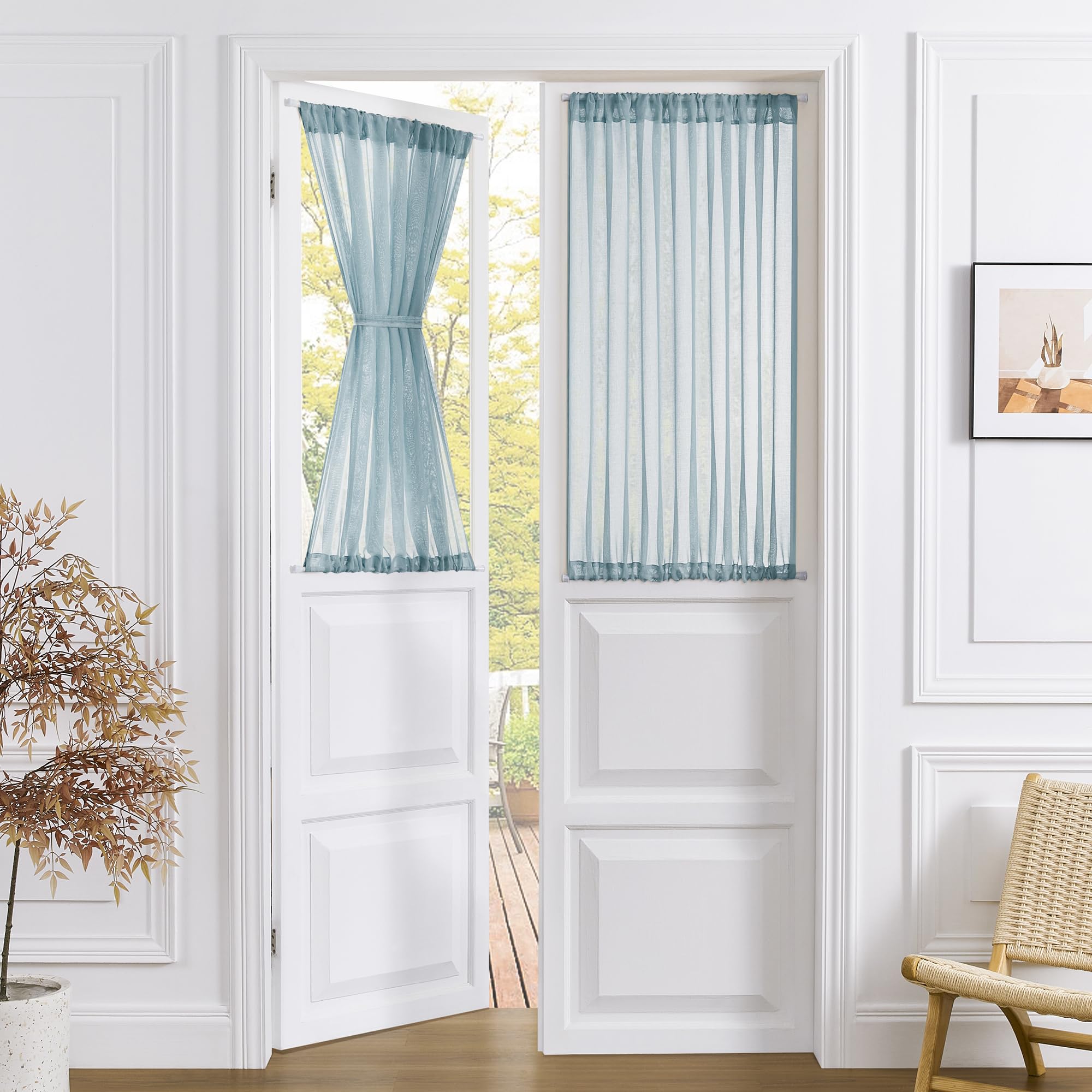 Tollpiz Sheer Door Curtains Closet Linen Textured Curtain Sheers Doorway Light Filtering Voile Patio Glass Door Rod Pocket Curtains French Doors, 54 x 80 inches Long, Burgundy Red, 1 Panel