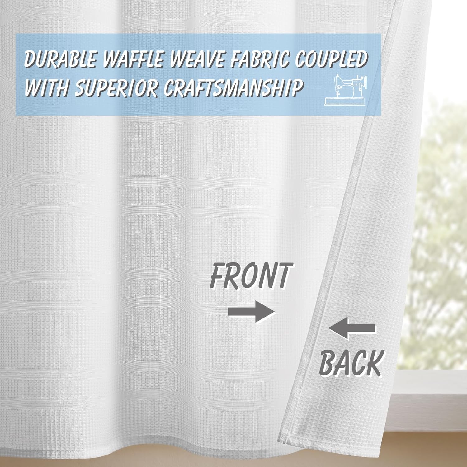 Home Queen White Water Resistant Bathroom Window Curtain, Waffle Textured Half Tier Curtains for Kitchen Cafe, 30" W X 36" L Inches, Set of 2