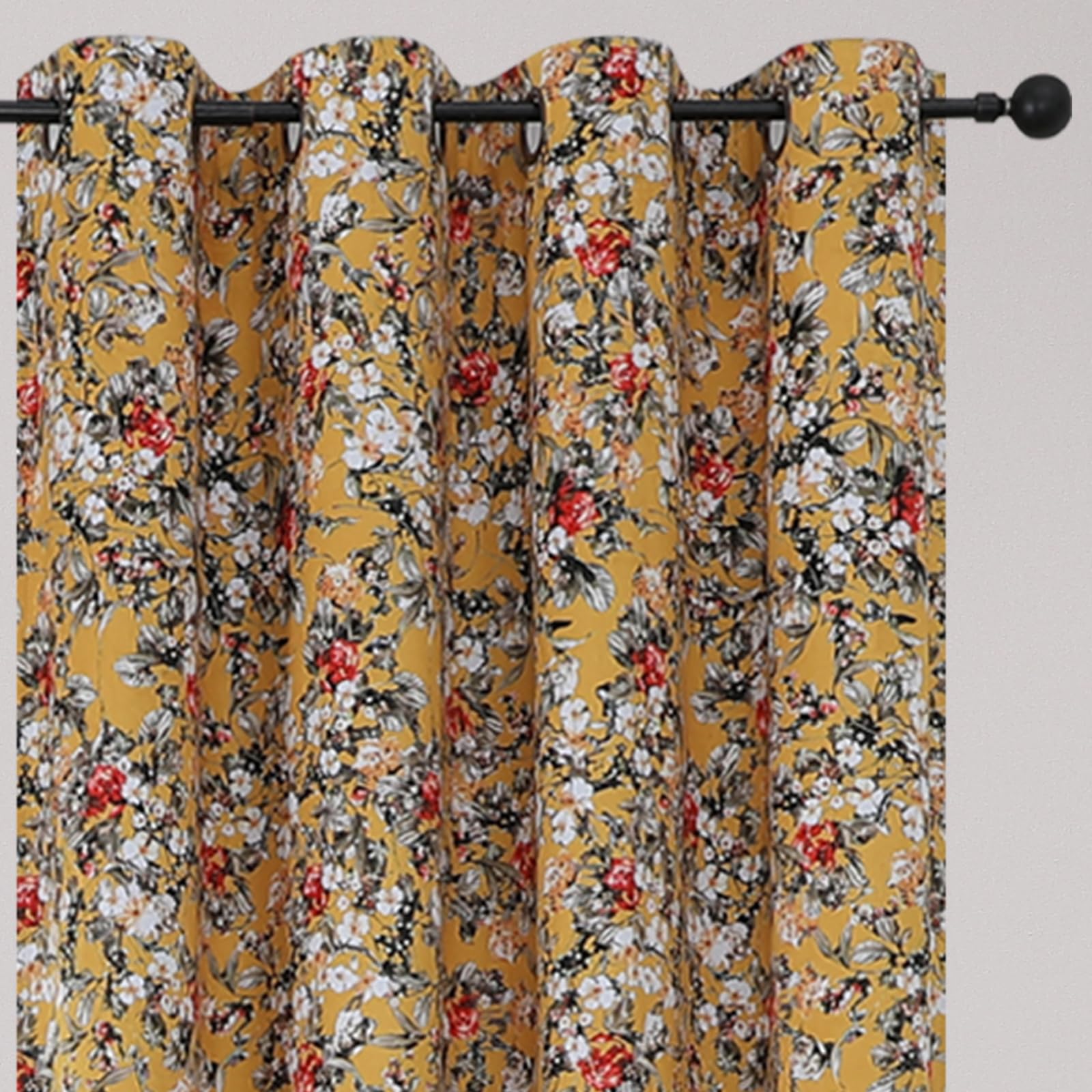 Estelar Textiler Black Velvet Blackout Curtains 84 Inch Long for Living Room, Luxury Floral Printed Energy Saving Thermal Insulated Light Blocking Window Grommet Drapes for Bedroom, 52Wx84L, 2 Panels