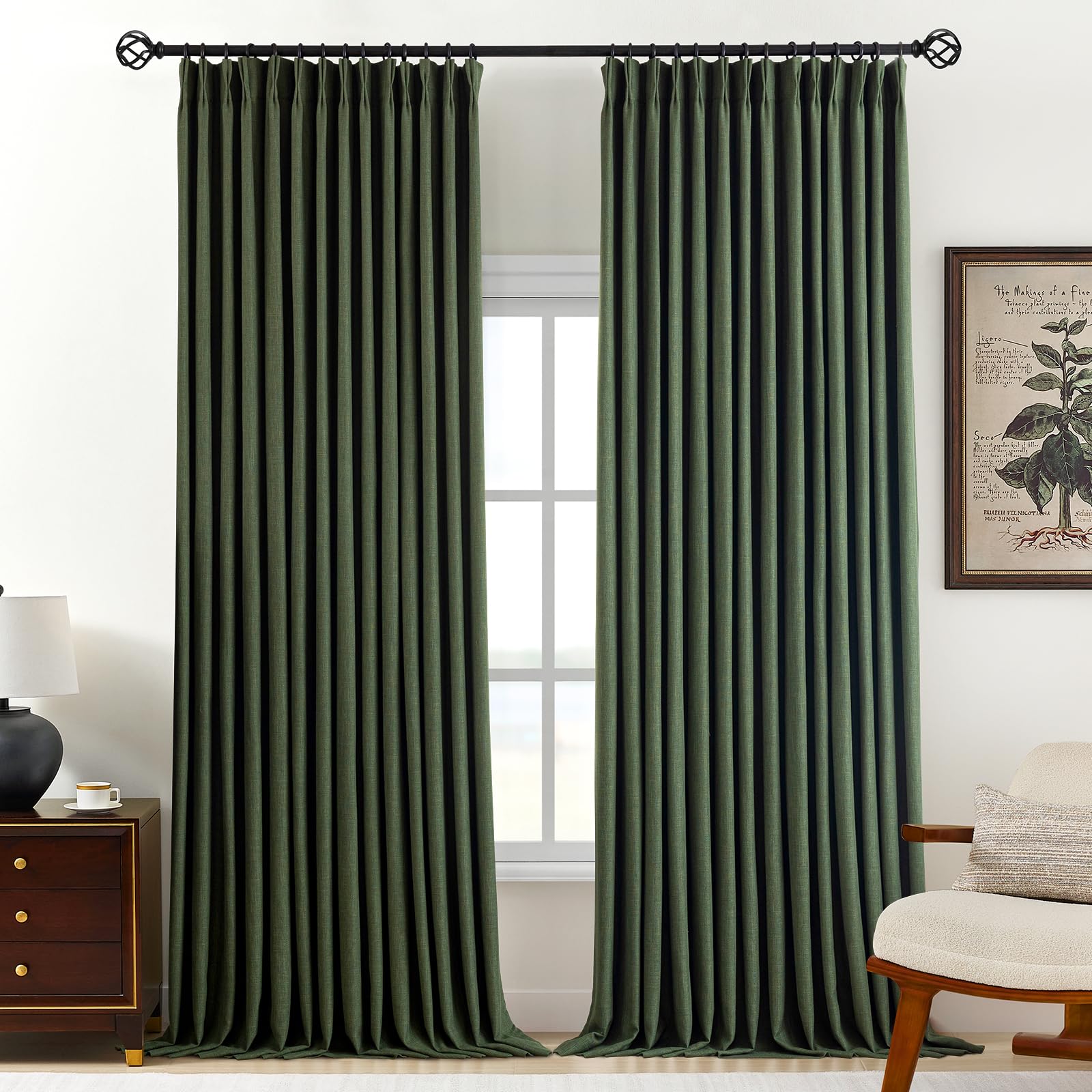 Pinch Pleated Curtains 100% Blackout Linen Curtains 95 Inches Long for Bedroom Living Room, Natural Memory Trained Thermal Insulated Room Darkening Window Pleat Drapes with Hooks, 2 Panels, 40"Wx95"L