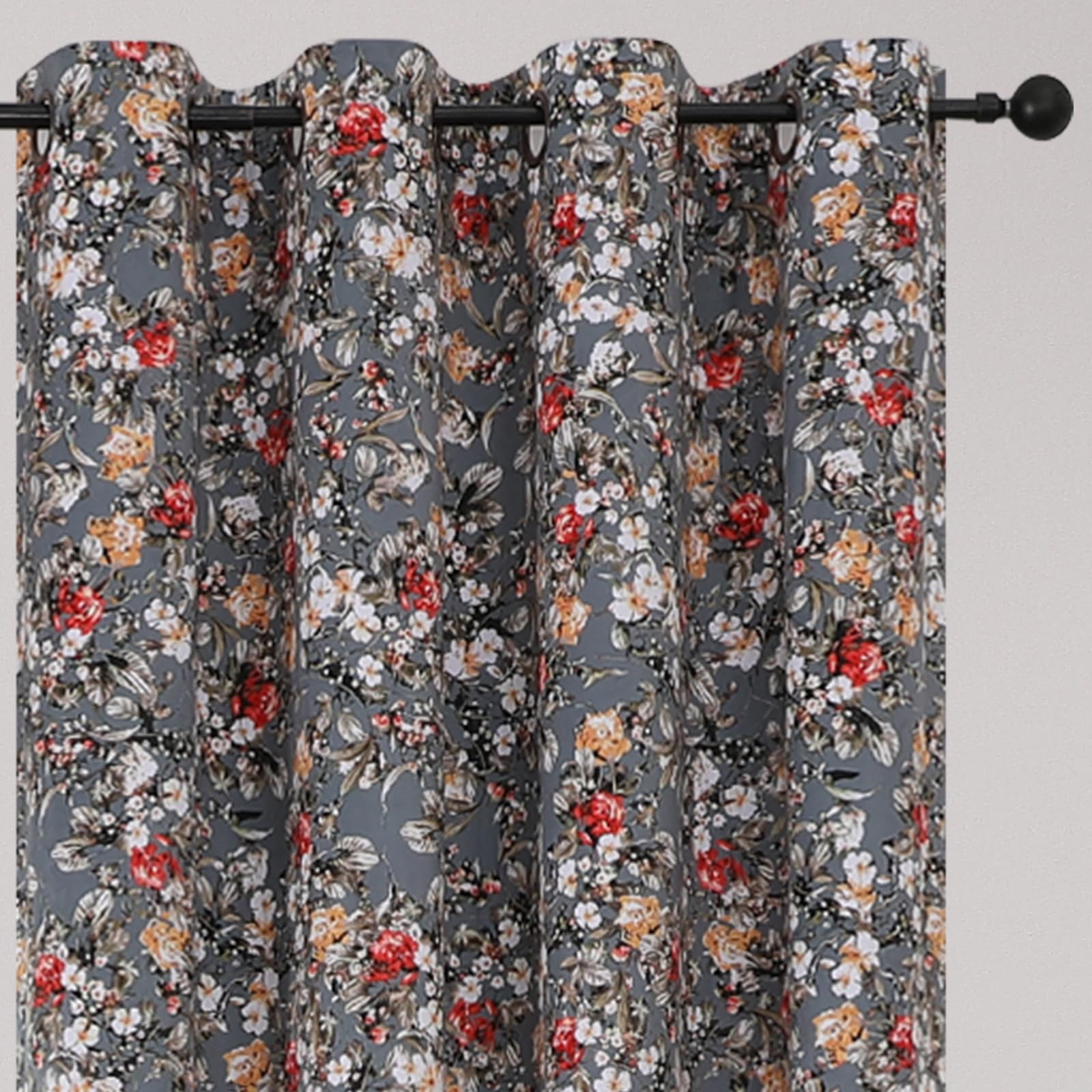 Estelar Textiler Black Velvet Blackout Curtains 84 Inch Long for Living Room, Luxury Floral Printed Energy Saving Thermal Insulated Light Blocking Window Grommet Drapes for Bedroom, 52Wx84L, 2 Panels